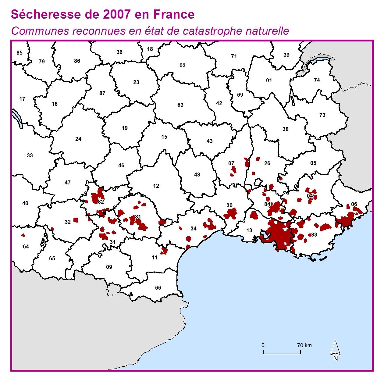 Communes reconnues en 굡t de catastrophes naturelle