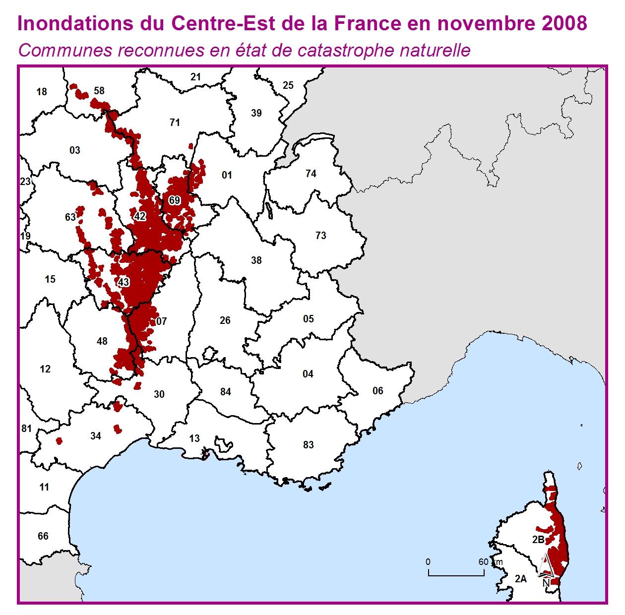 Communes reconnues en 굡t de catastrophes naturelle