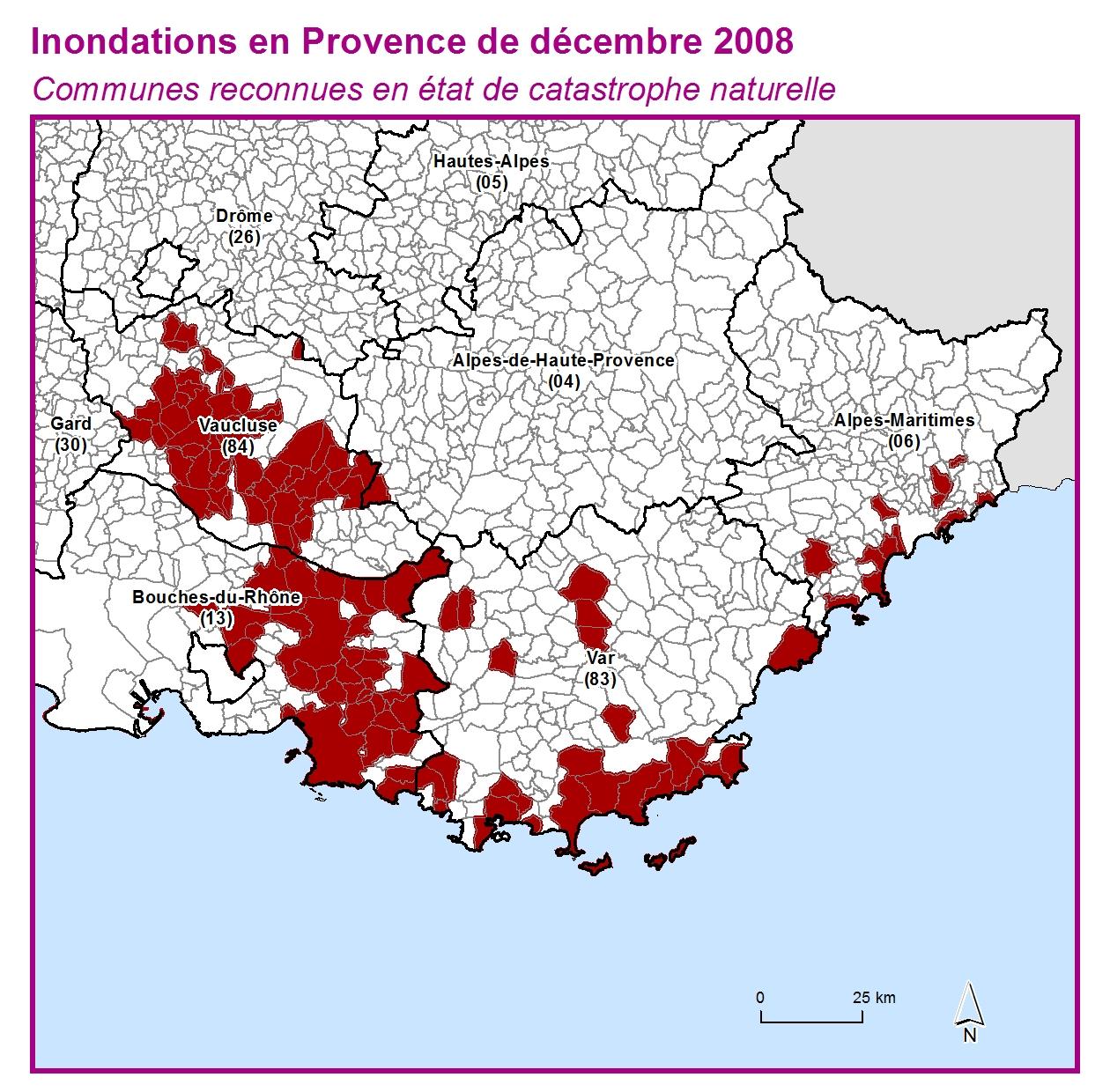 Communes reconnues en 굡t de catastrophes naturelle