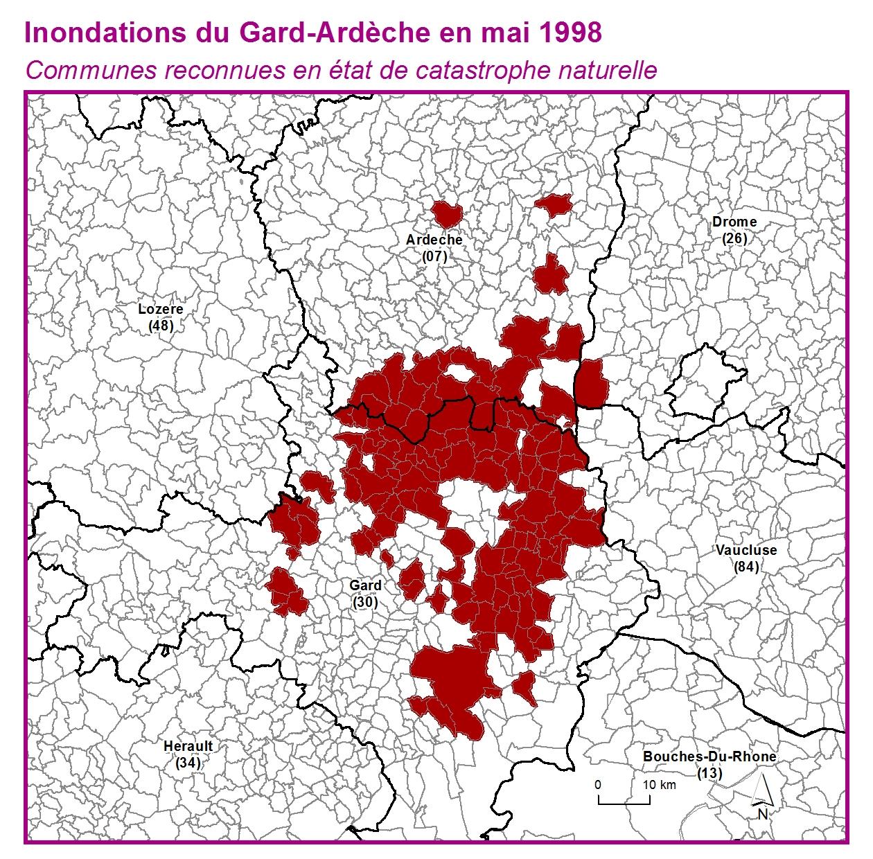 Communes reconnues en 굡t de catastrophes naturelle