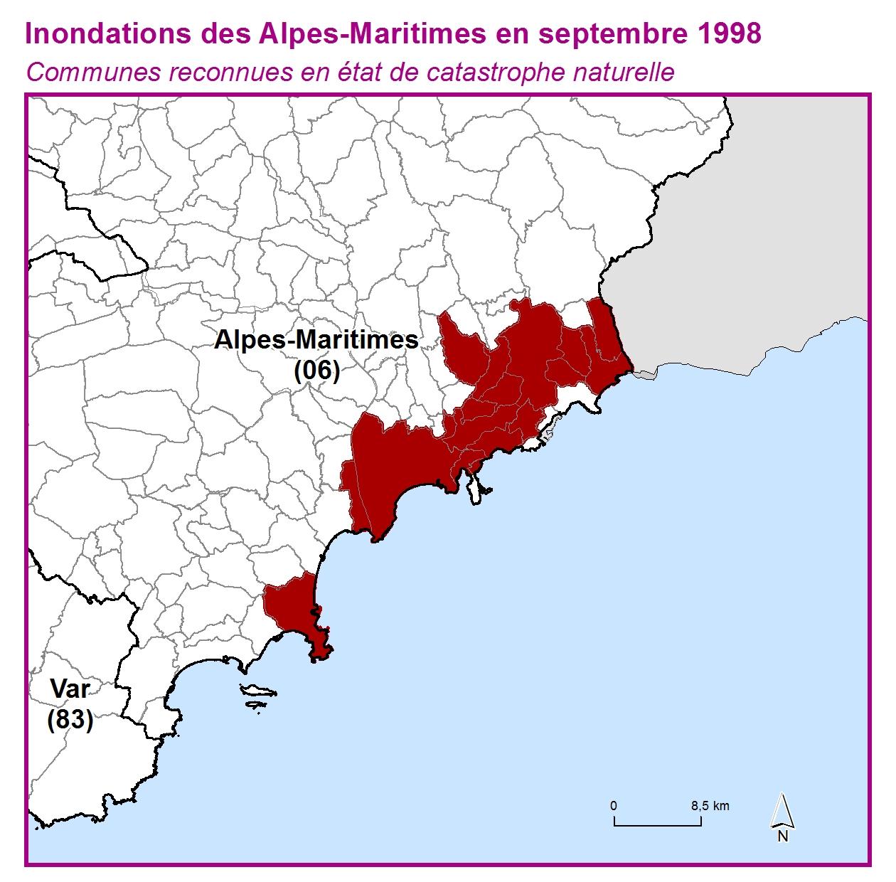 Communes reconnues en 굡t de catastrophes naturelle