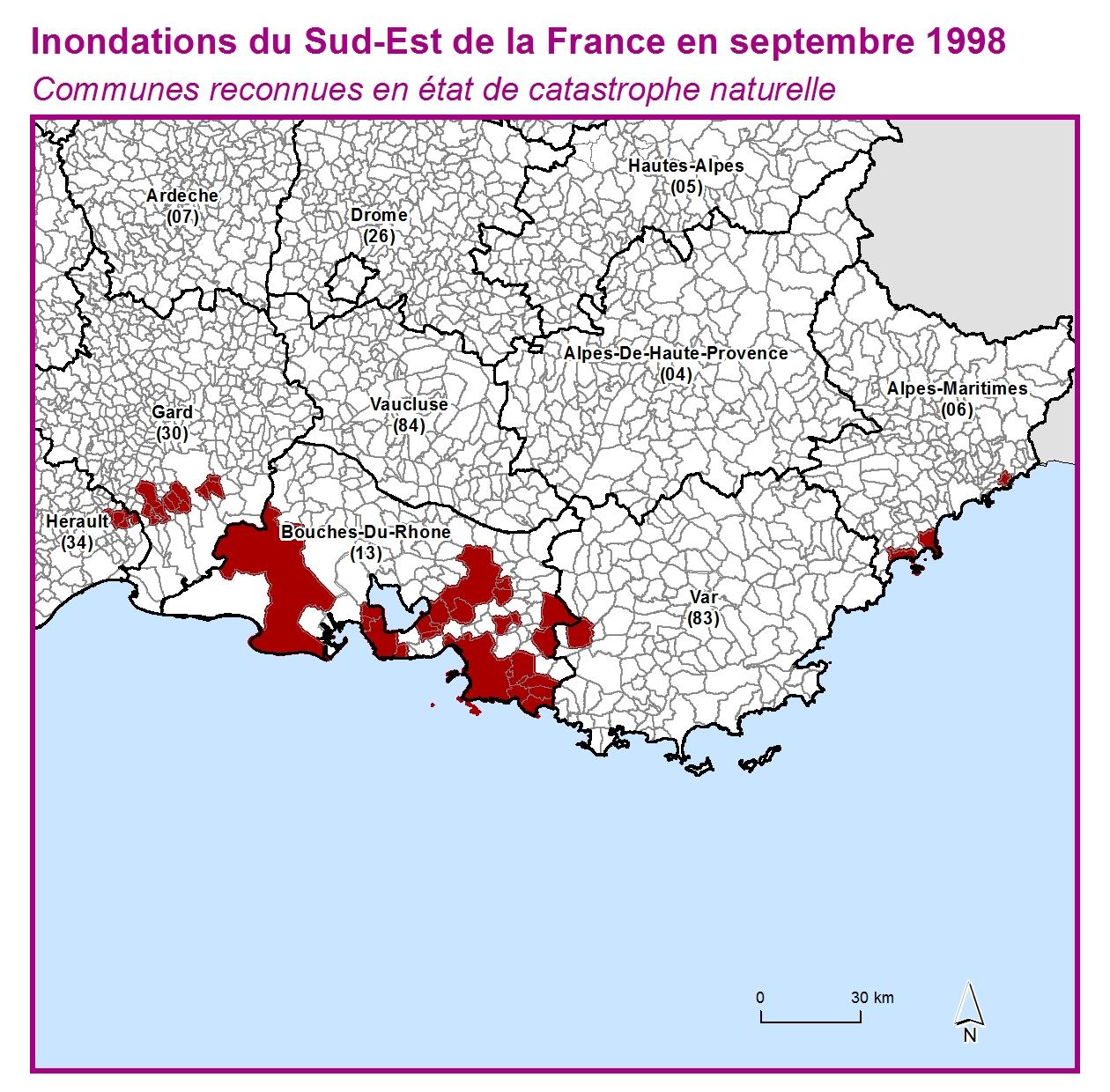 Communes reconnues en 굡t de catastrophes naturelle