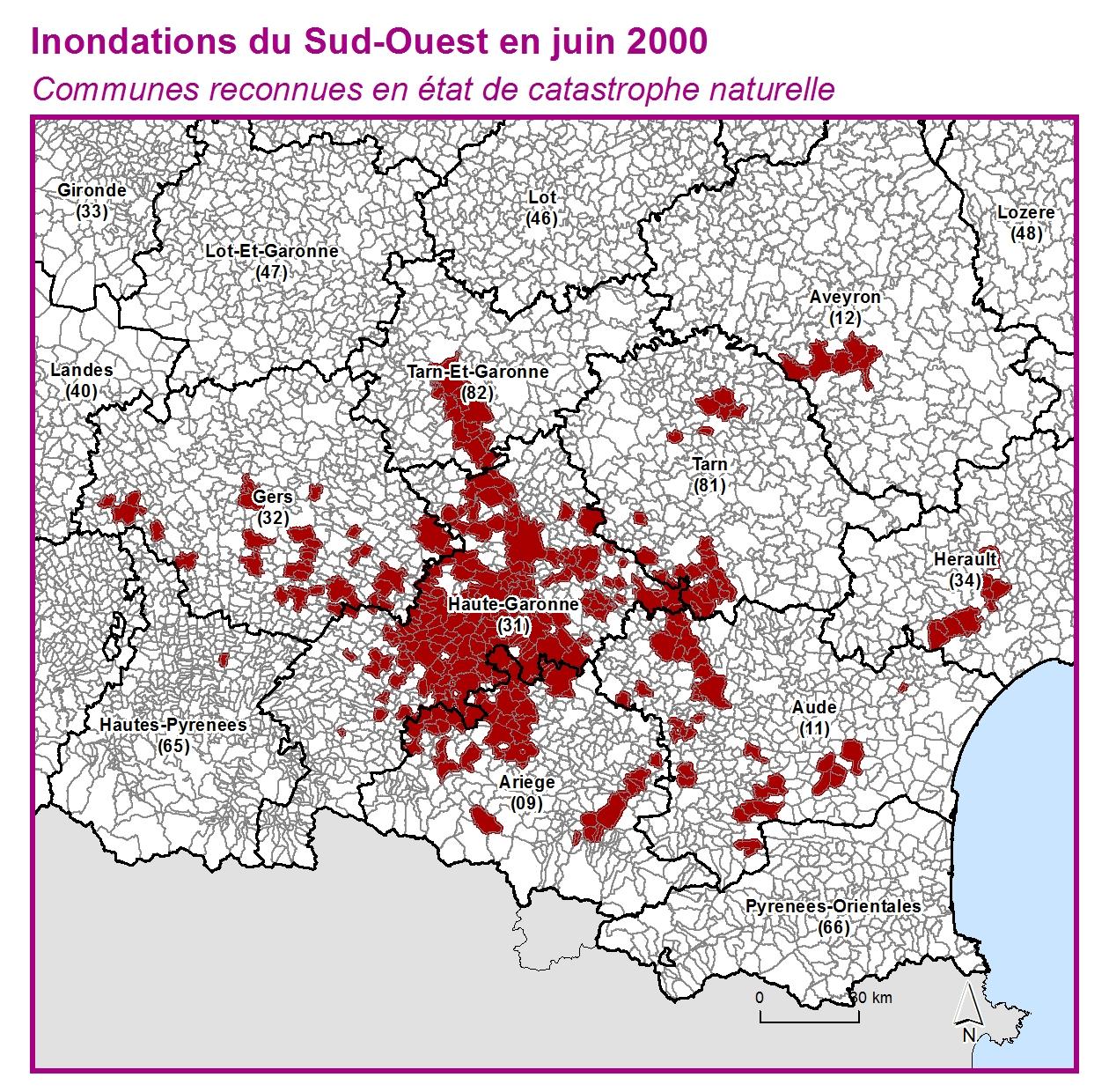 Communes reconnues en 굡t de catastrophes naturelle