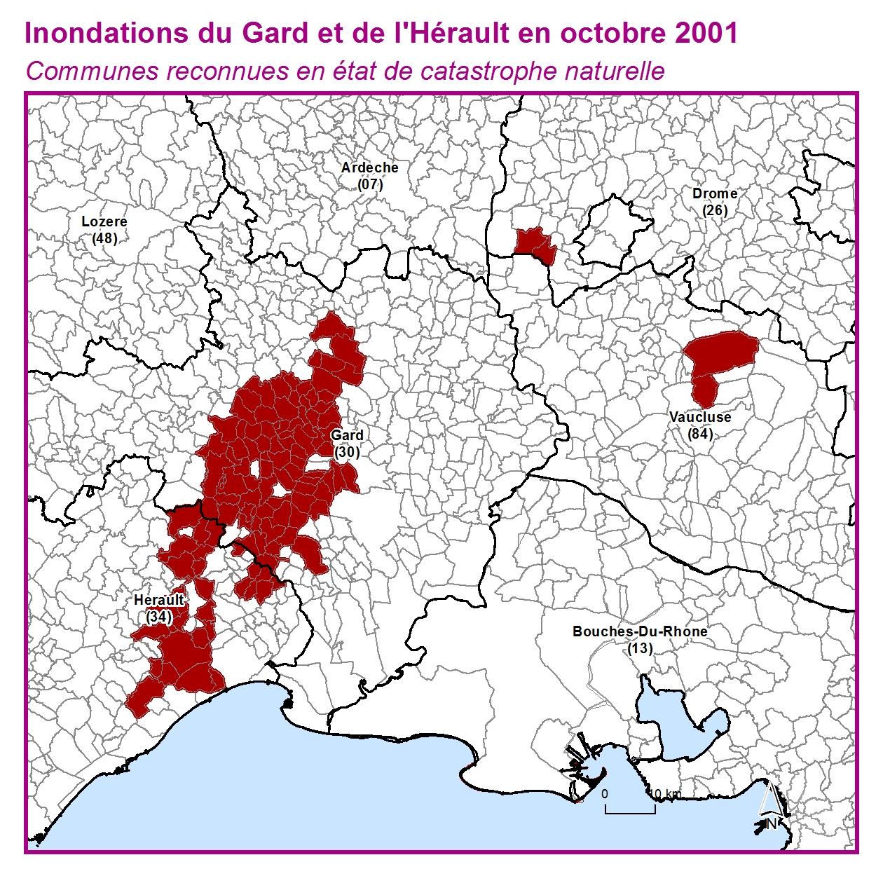 Communes reconnues en 굡t de catastrophes naturelle