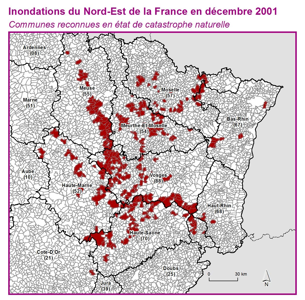 Communes reconnues en 굡t de catastrophes naturelle