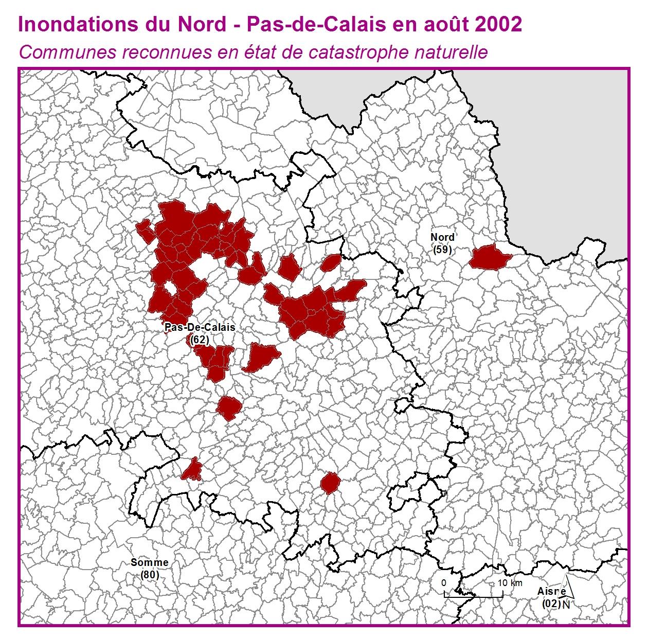 Communes reconnues en 굡t de catastrophes naturelle