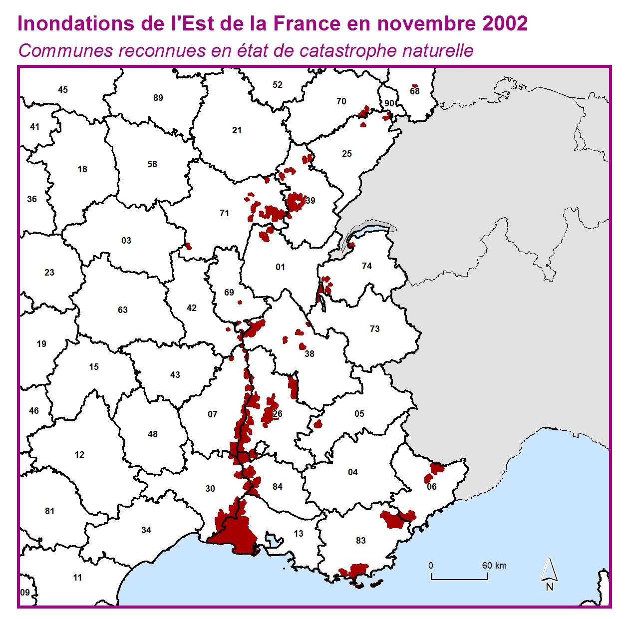 Communes reconnues en 굡t de catastrophes naturelle