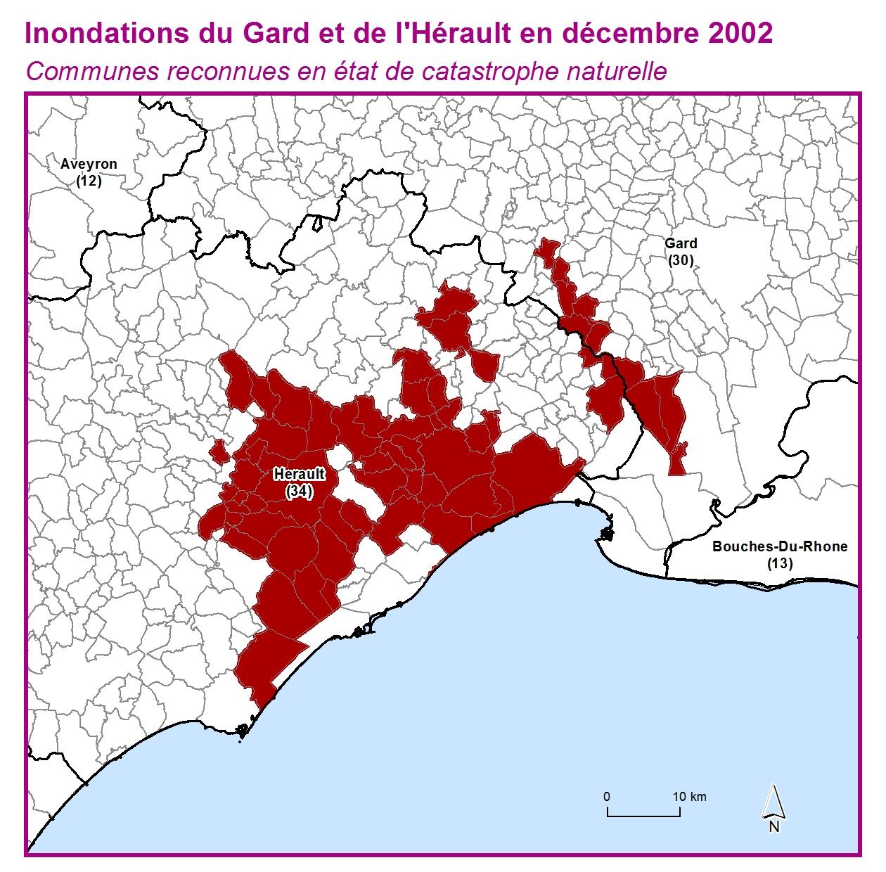 Communes reconnues en 굡t de catastrophes naturelle