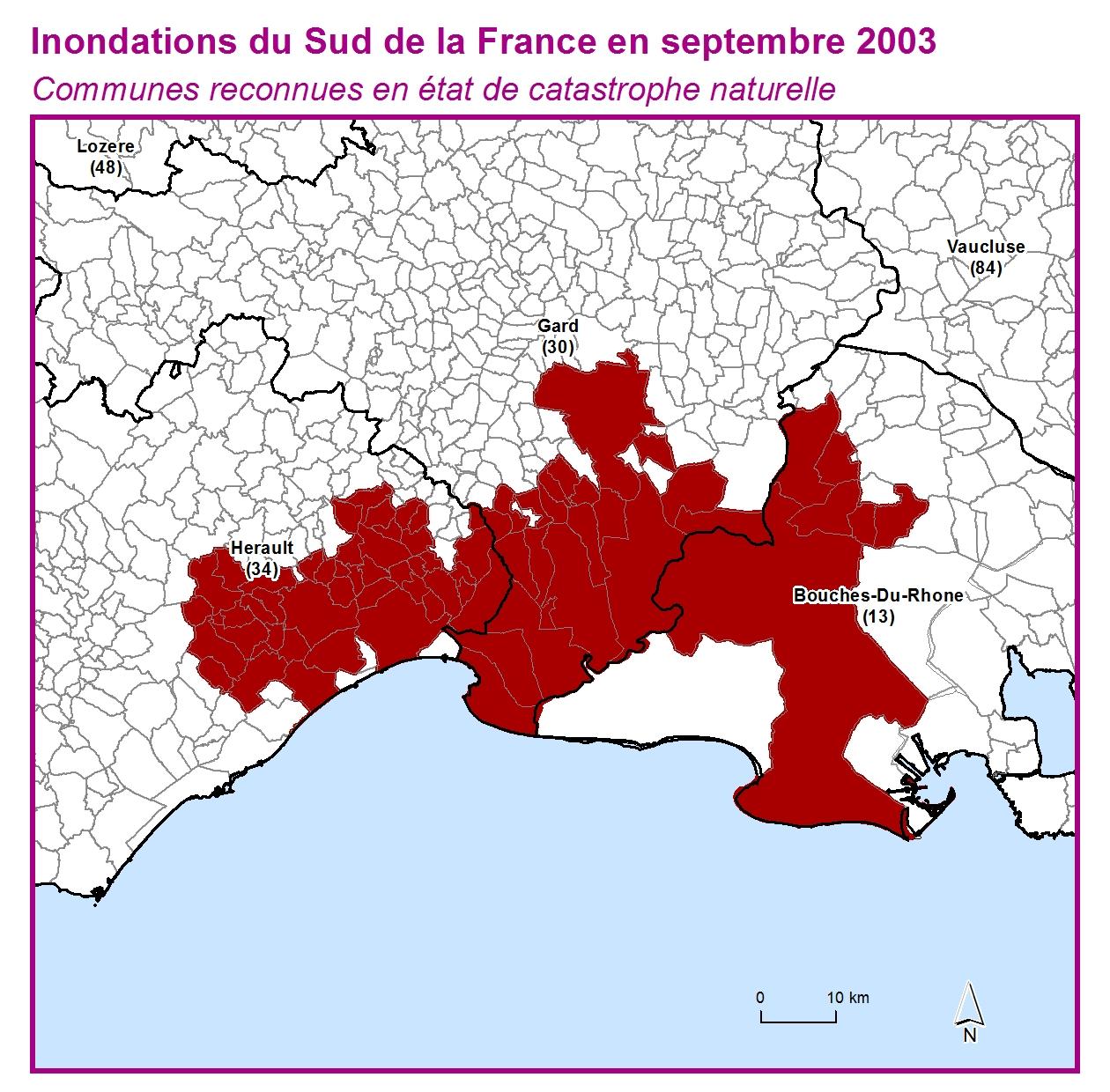 Communes reconnues en 굡t de catastrophes naturelle