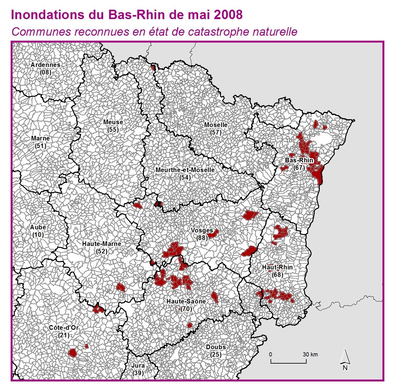 Communes reconnues en 굡t de catastrophes naturelle