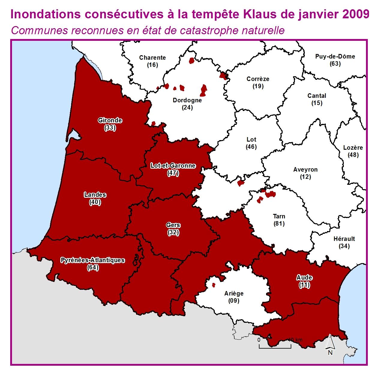 Communes reconnues en 굡t de catastrophes naturelle