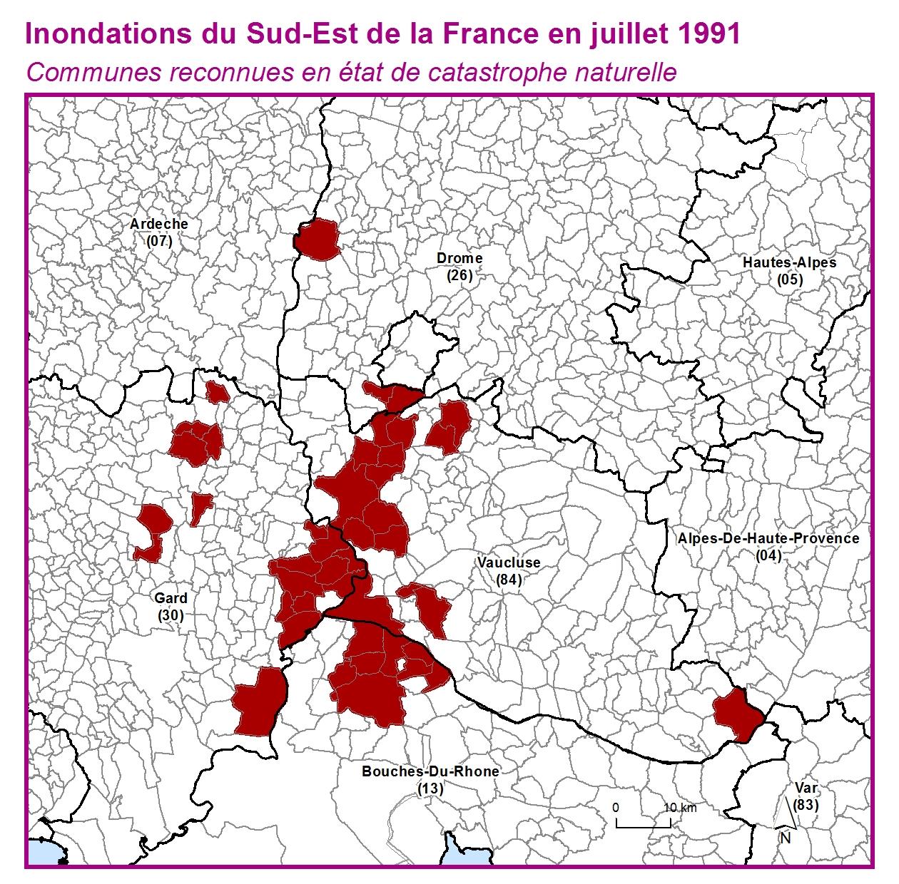 Communes reconnues en 굡t de catastrophes naturelle