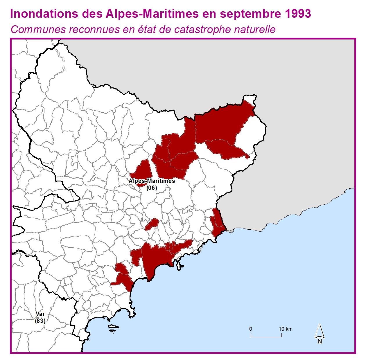 Communes reconnues en 굡t de catastrophes naturelle