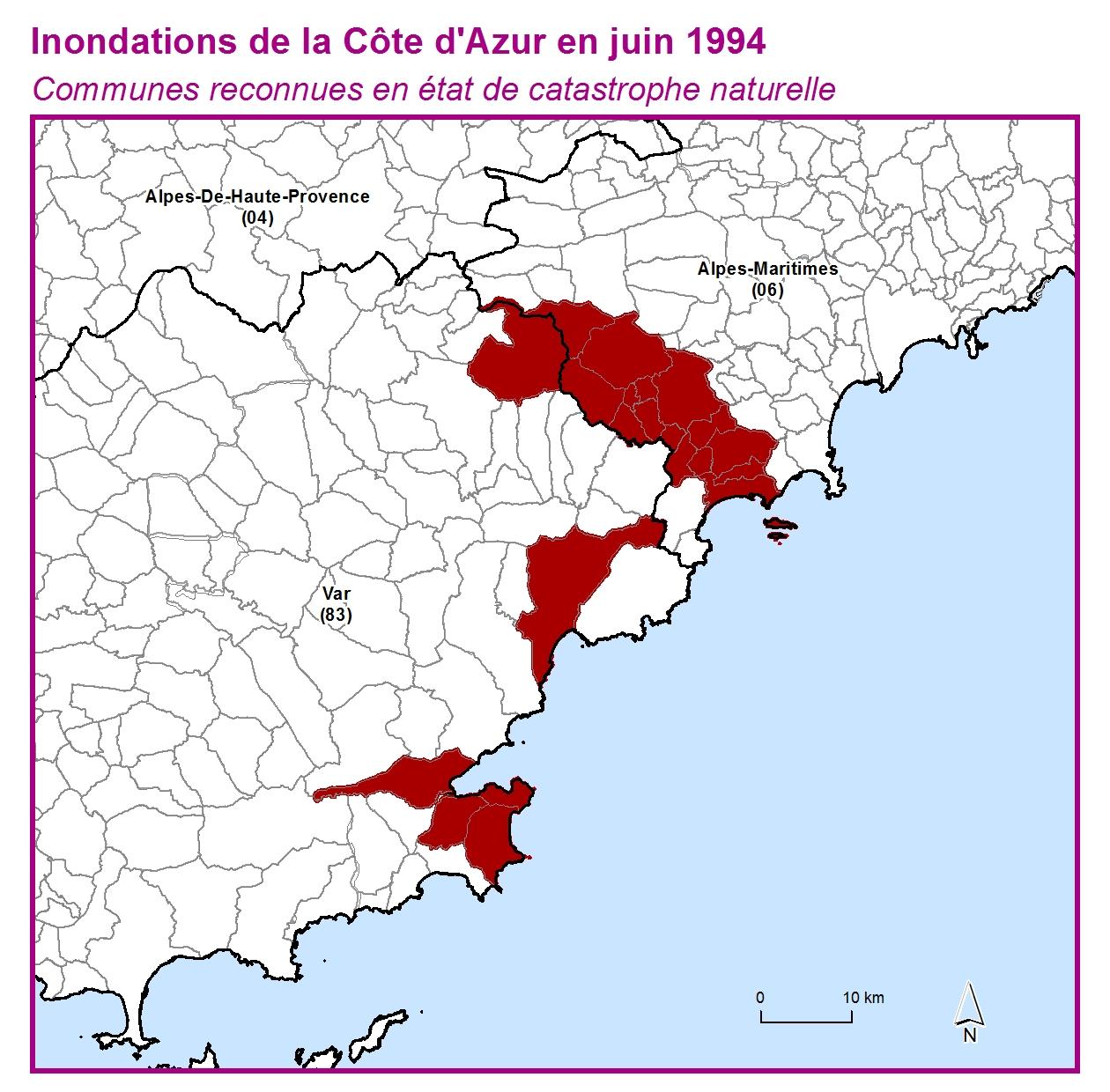 Communes reconnues en 굡t de catastrophes naturelle