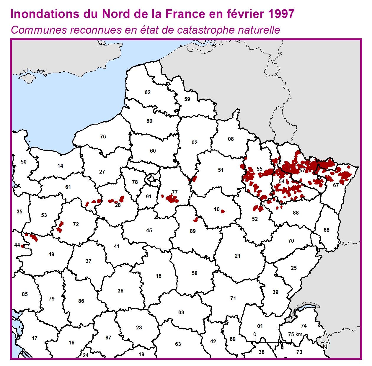 Communes reconnues en 굡t de catastrophes naturelle