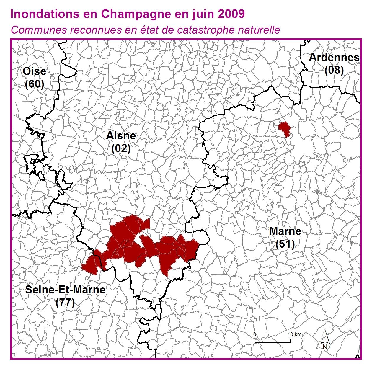 Communes reconnues en 굡t de catastrophes naturelle