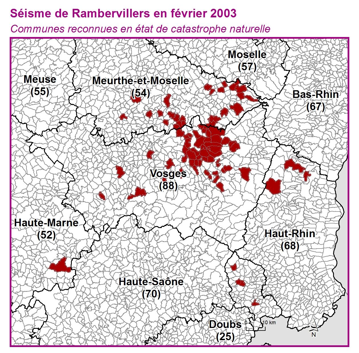 Communes reconnues en 굡t de catastrophes naturelle