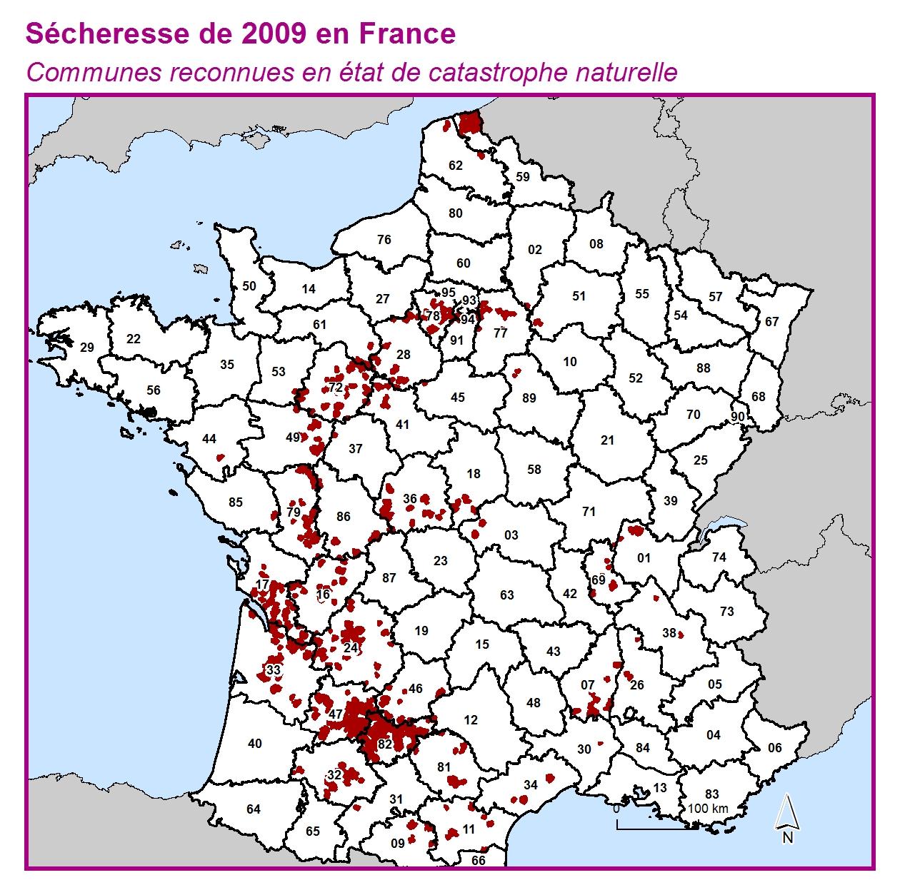 Communes reconnues en 굡t de catastrophes naturelle