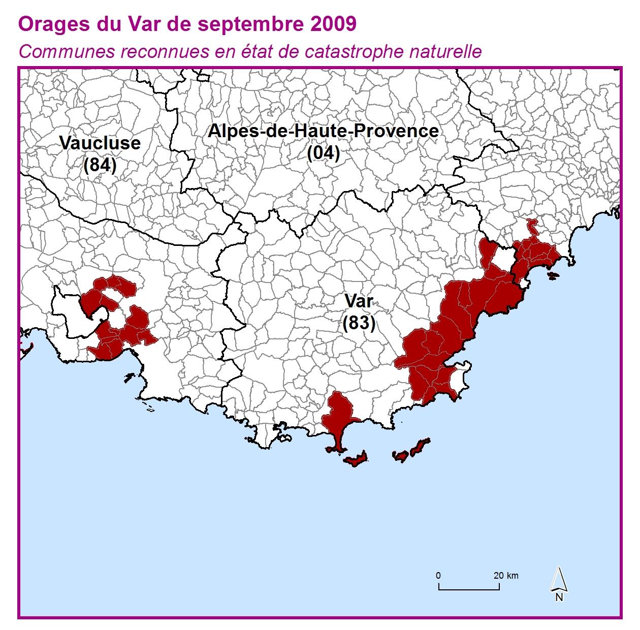 Communes reconnues en 굡t de catastrophes naturelle