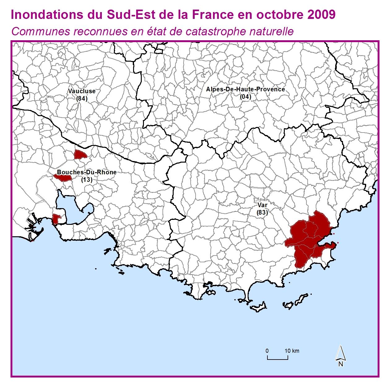 Communes reconnues en 굡t de catastrophes naturelle