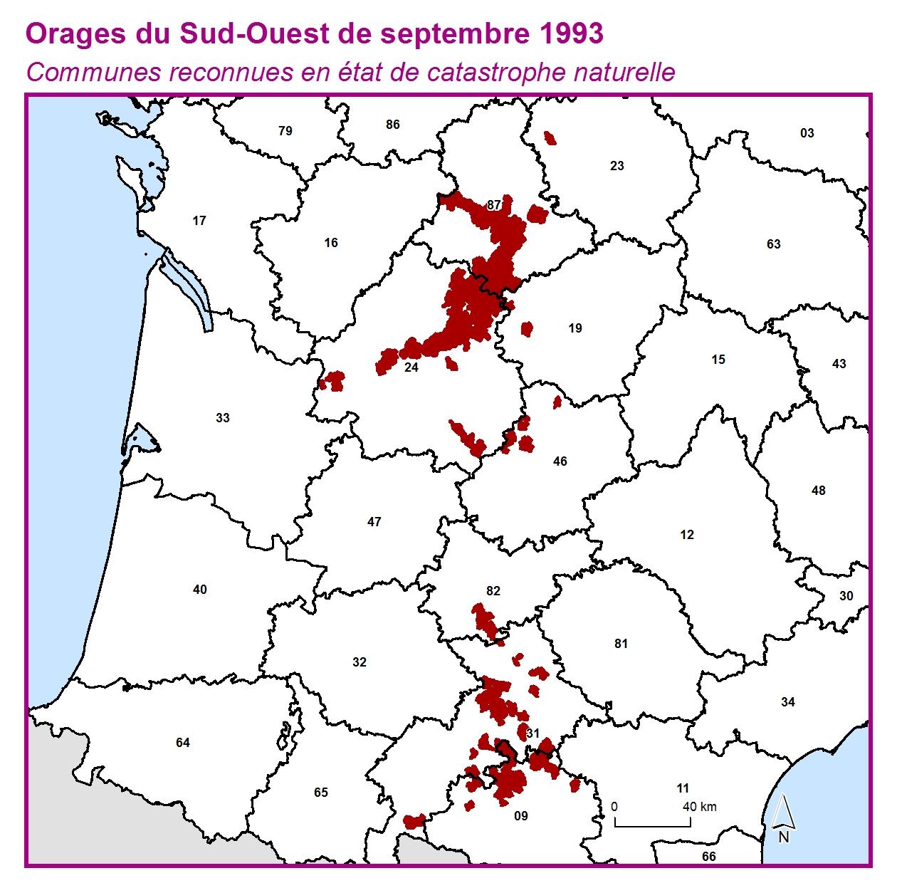 Communes reconnues en 굡t de catastrophes naturelle