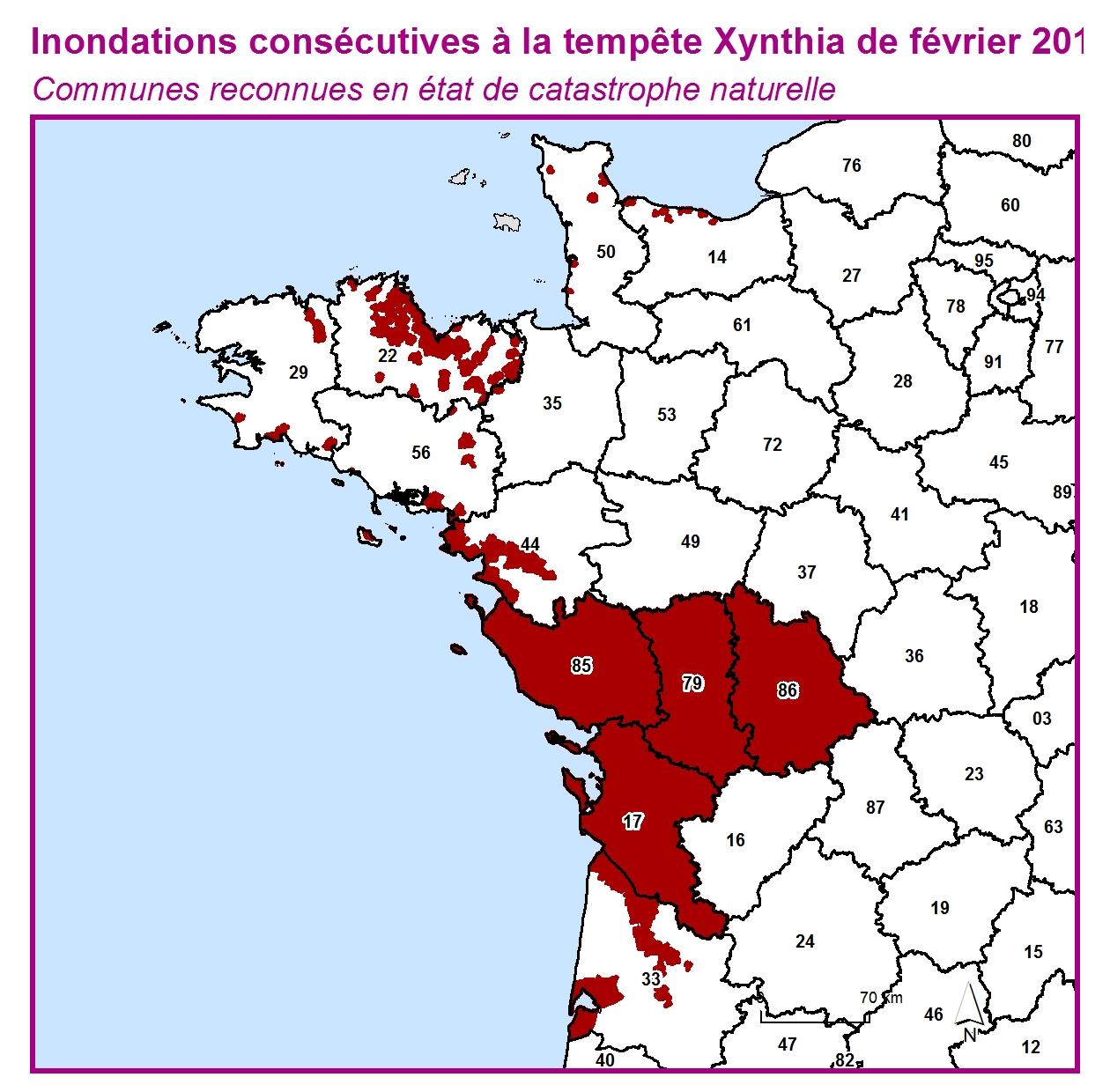 Communes reconnues en 굡t de catastrophes naturelle