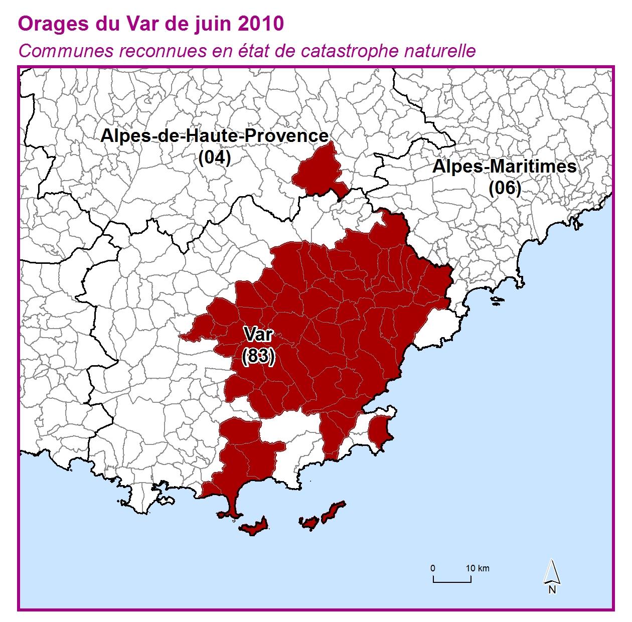 Communes reconnues en 굡t de catastrophes naturelle