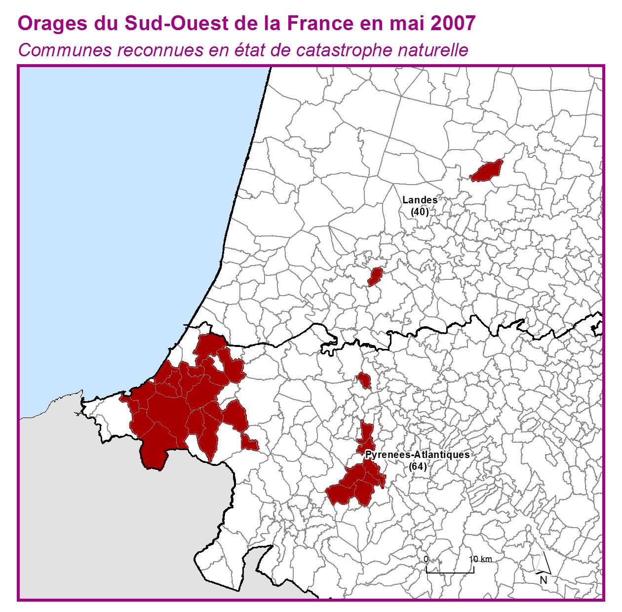 Communes reconnues en 굡t de catastrophes naturelle