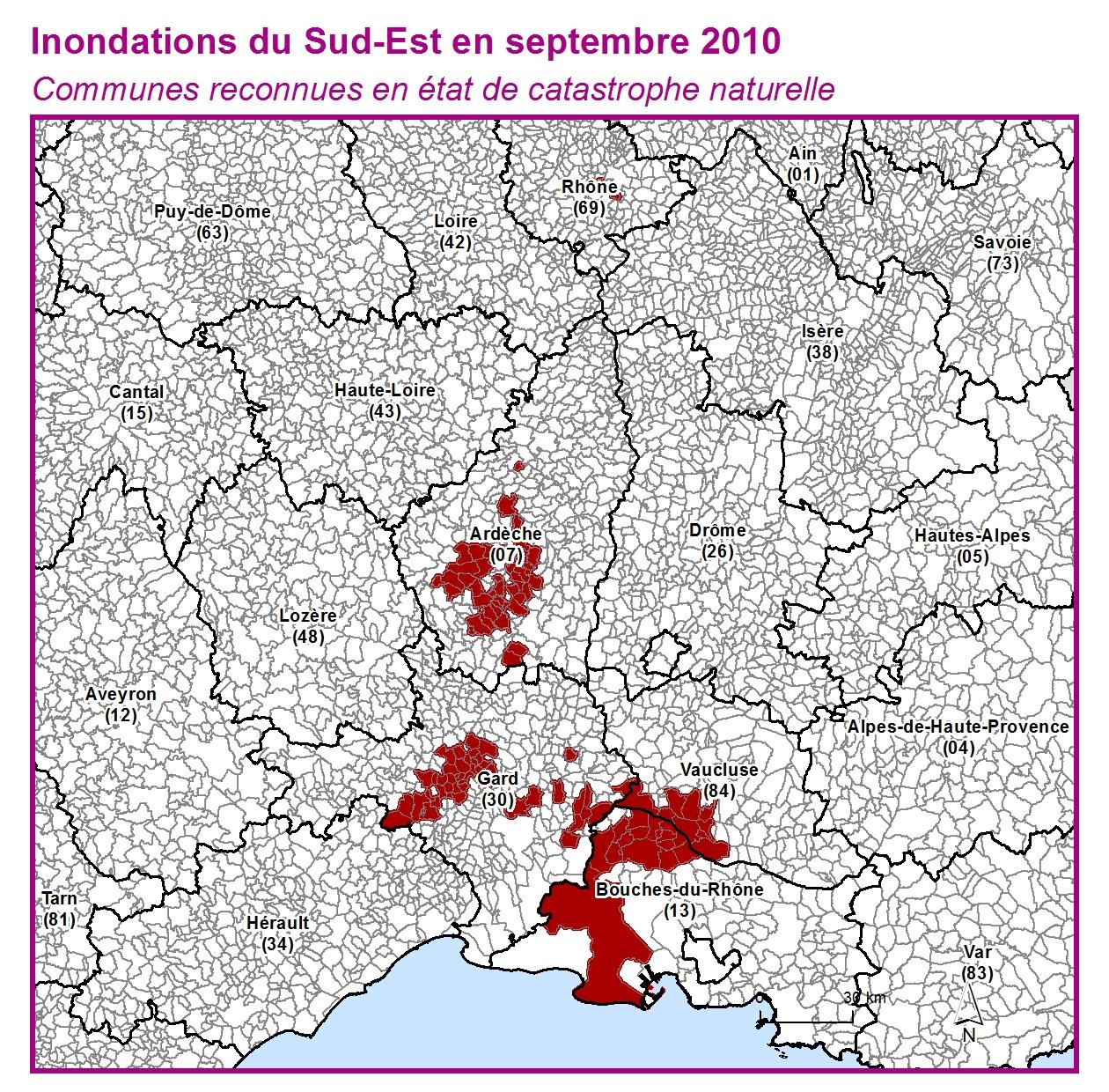 Communes reconnues en 굡t de catastrophes naturelle