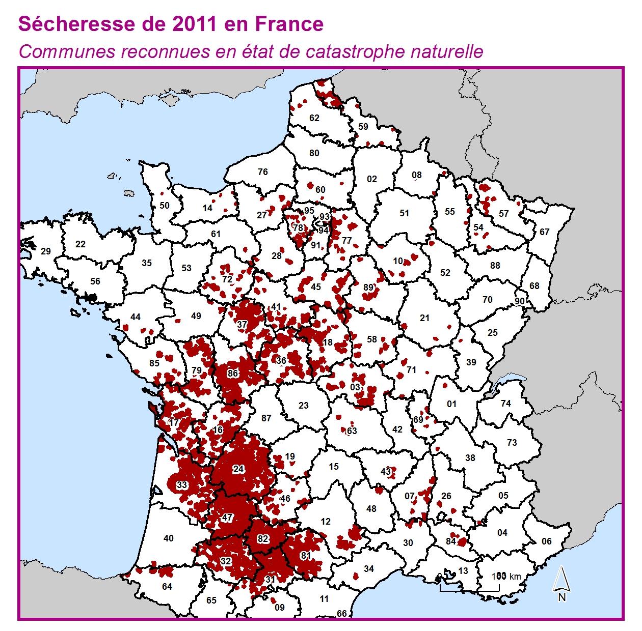 Communes reconnues en 굡t de catastrophes naturelle