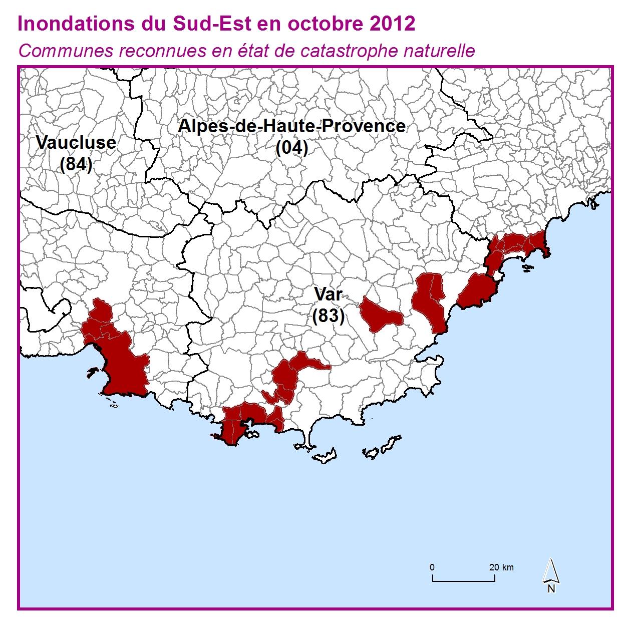 Communes reconnues en 굡t de catastrophes naturelle