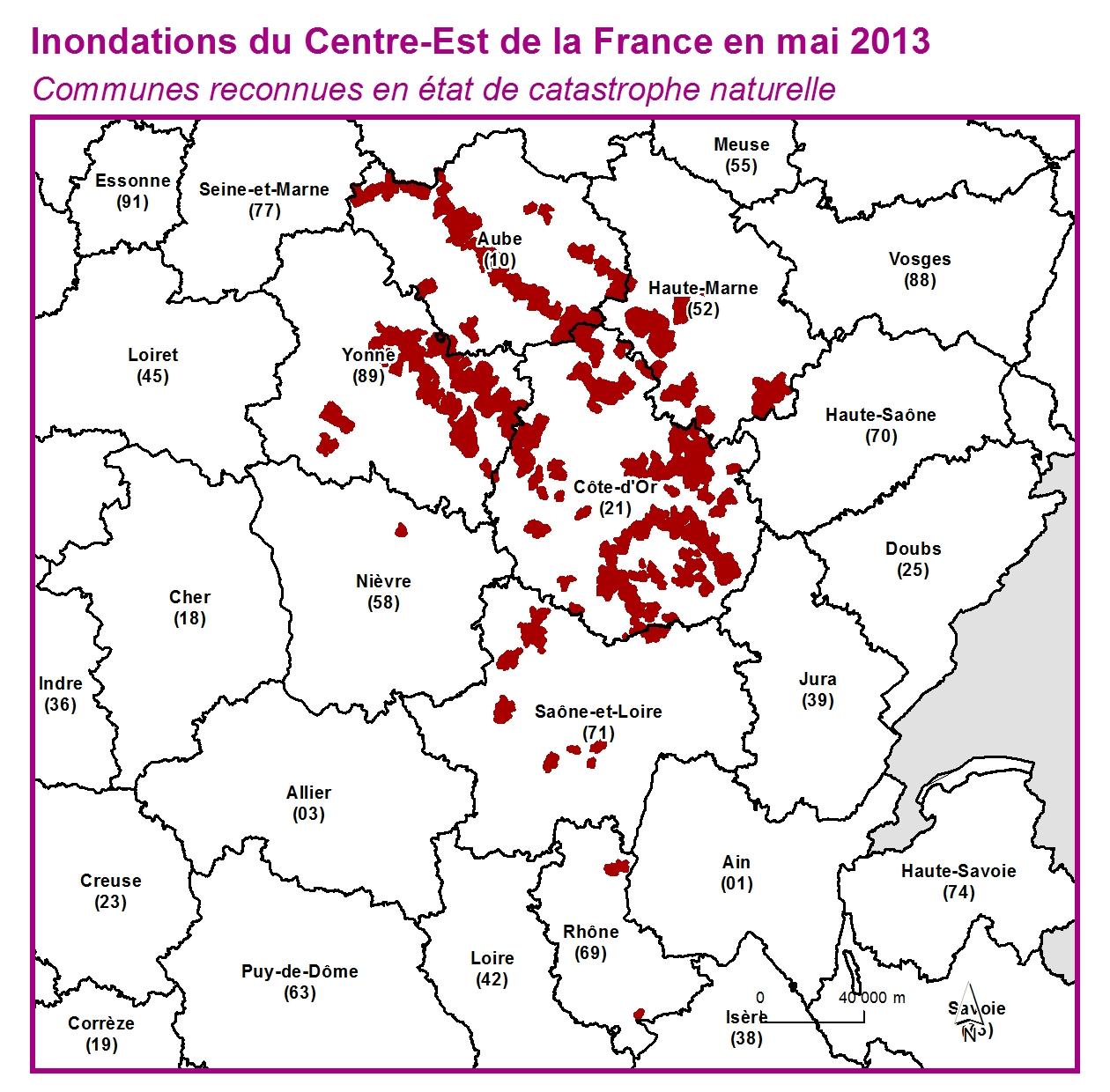Communes reconnues en 굡t de catastrophes naturelle