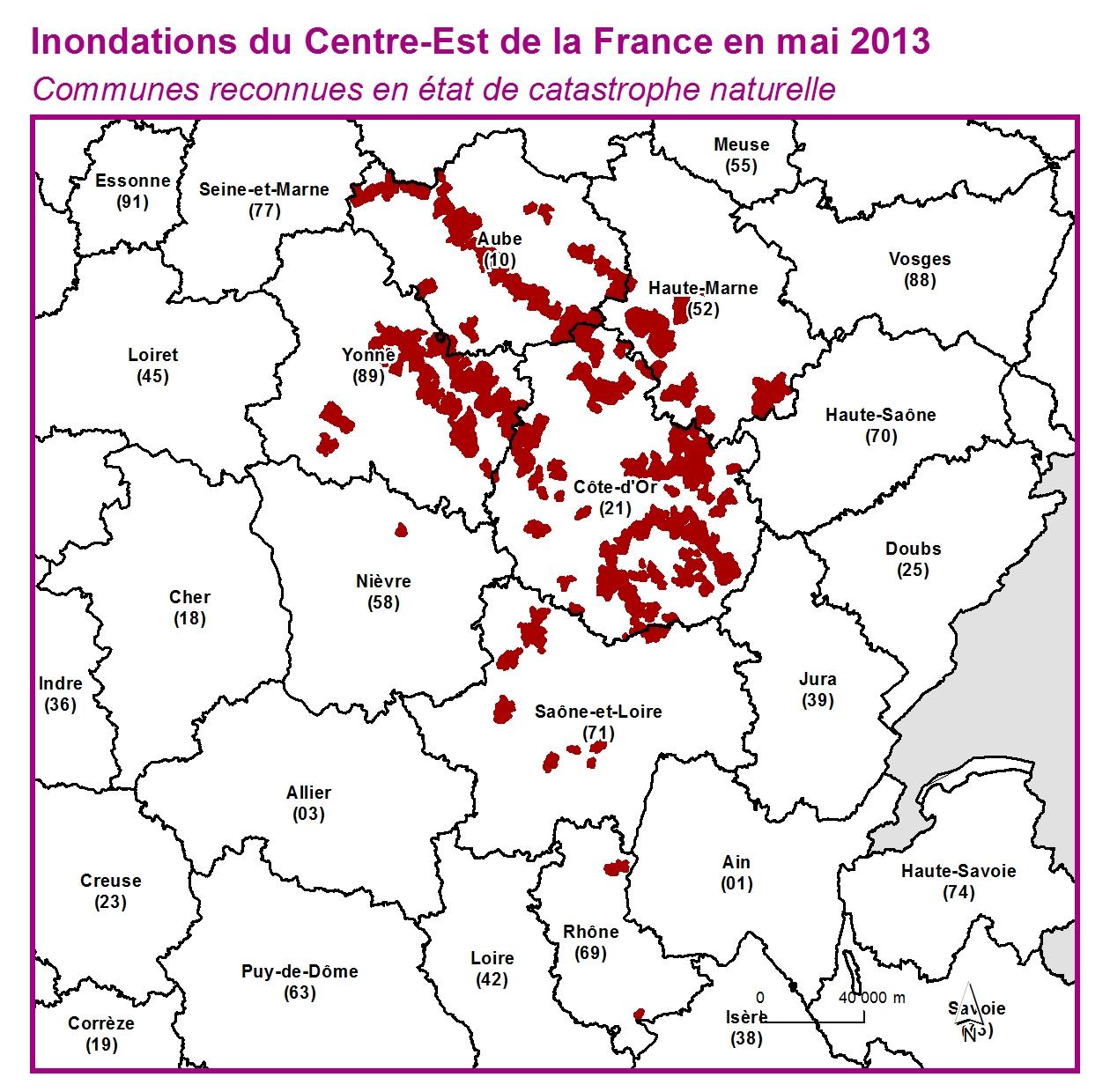 Communes reconnues en 굡t de catastrophes naturelle