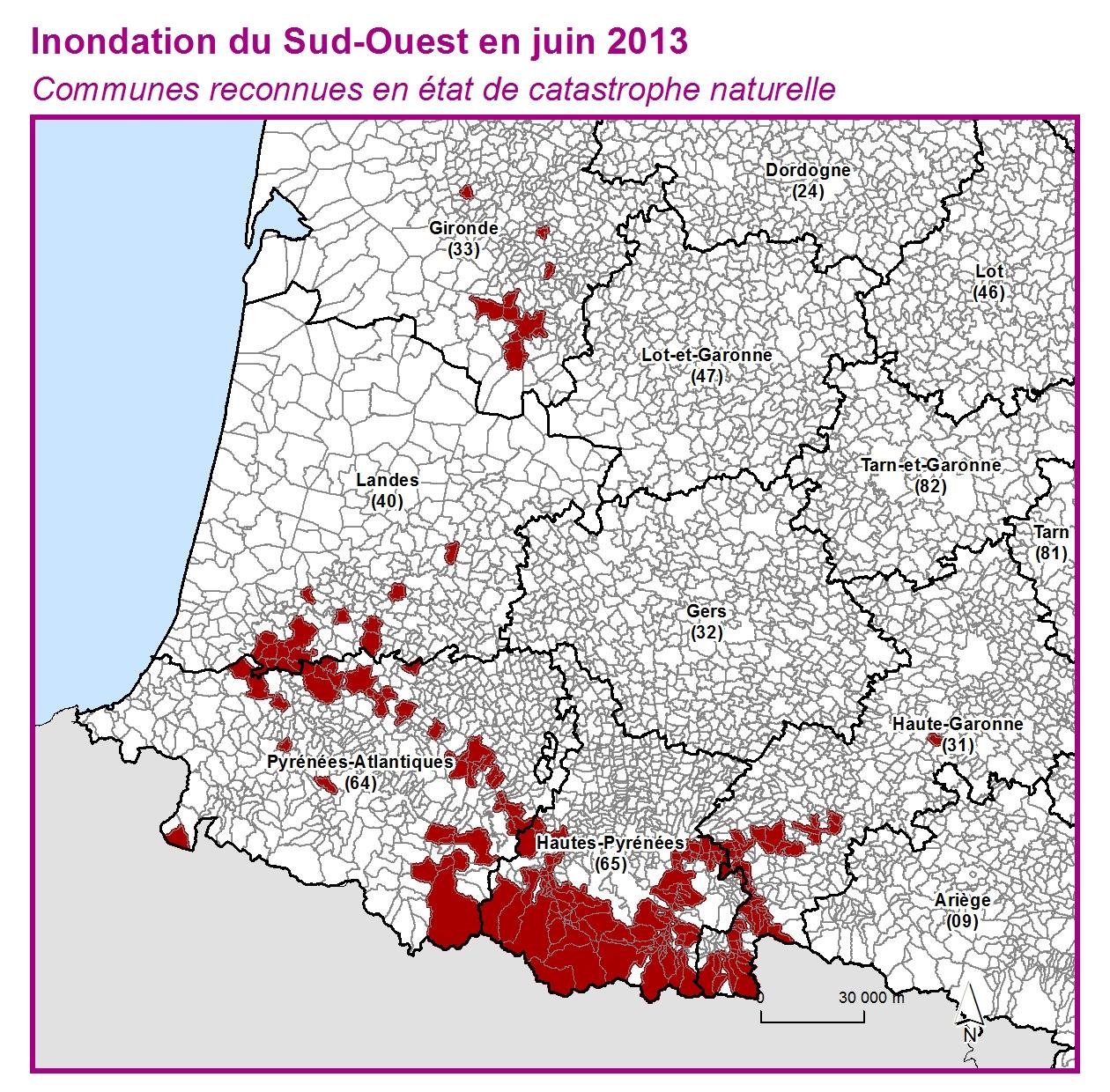 Communes reconnues en 굡t de catastrophes naturelle