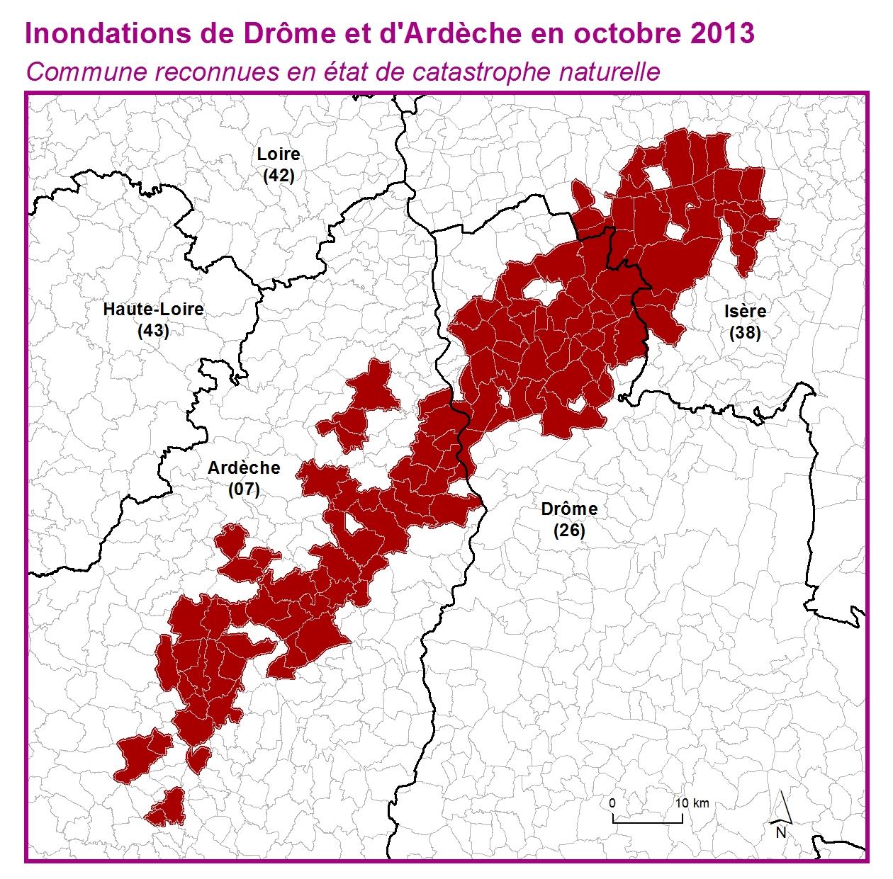 Communes reconnues en 굡t de catastrophes naturelle