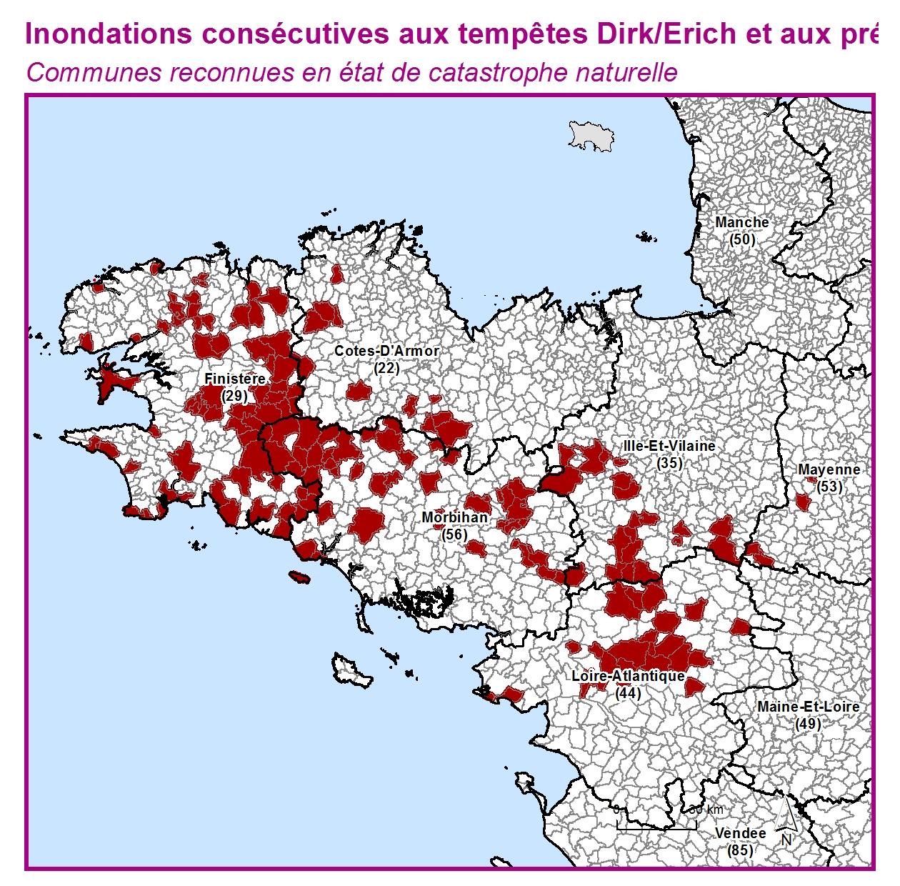 Communes reconnues en 굡t de catastrophes naturelle