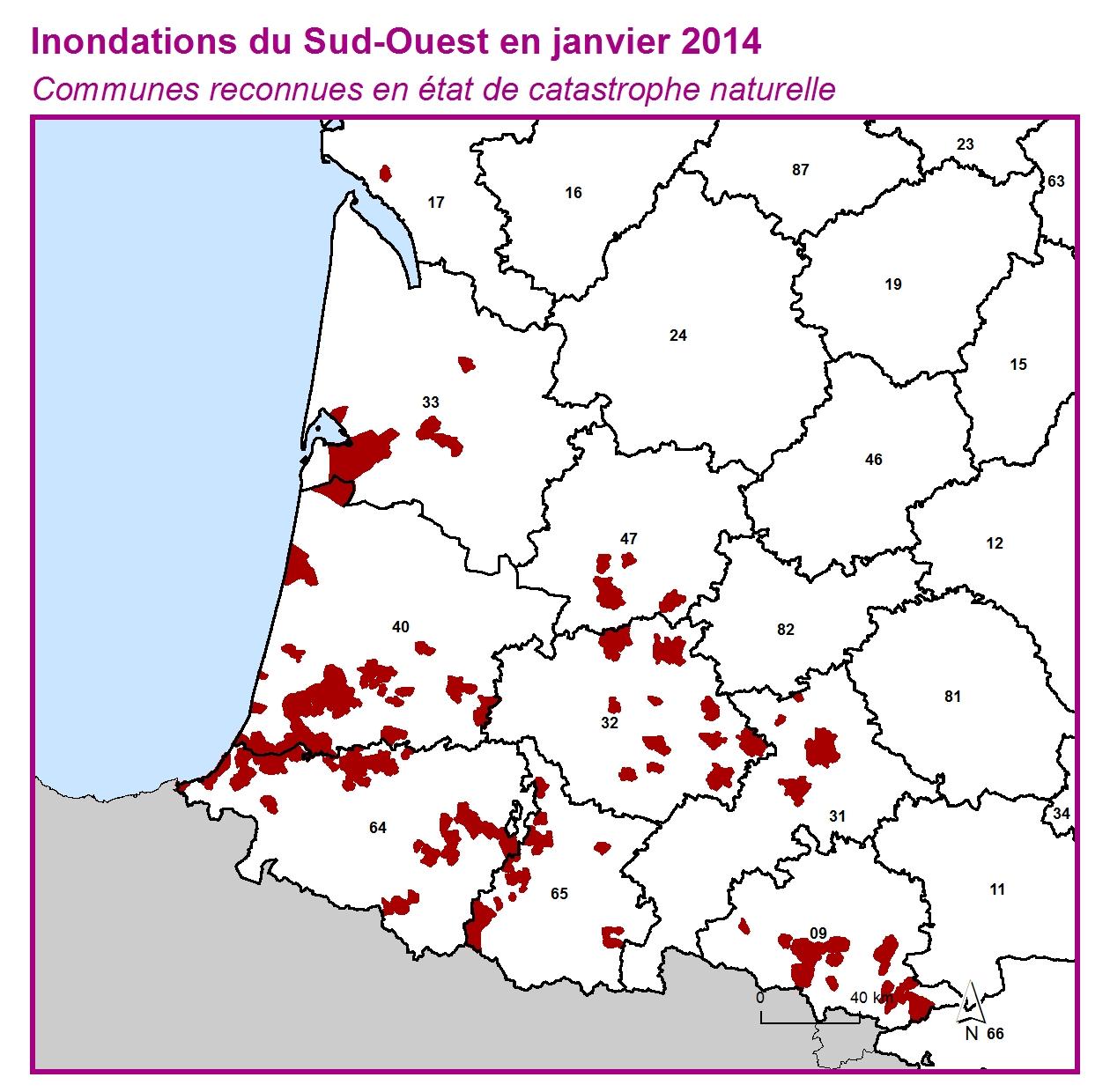 Communes reconnues en 굡t de catastrophes naturelle