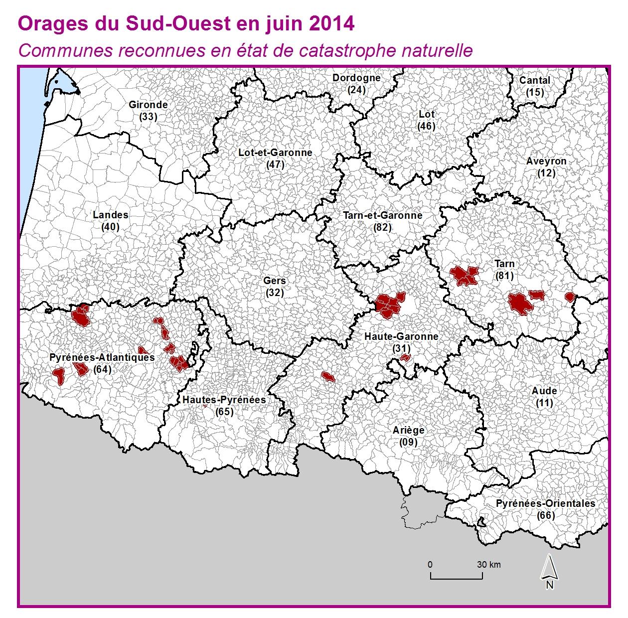 Communes reconnues en 굡t de catastrophes naturelle