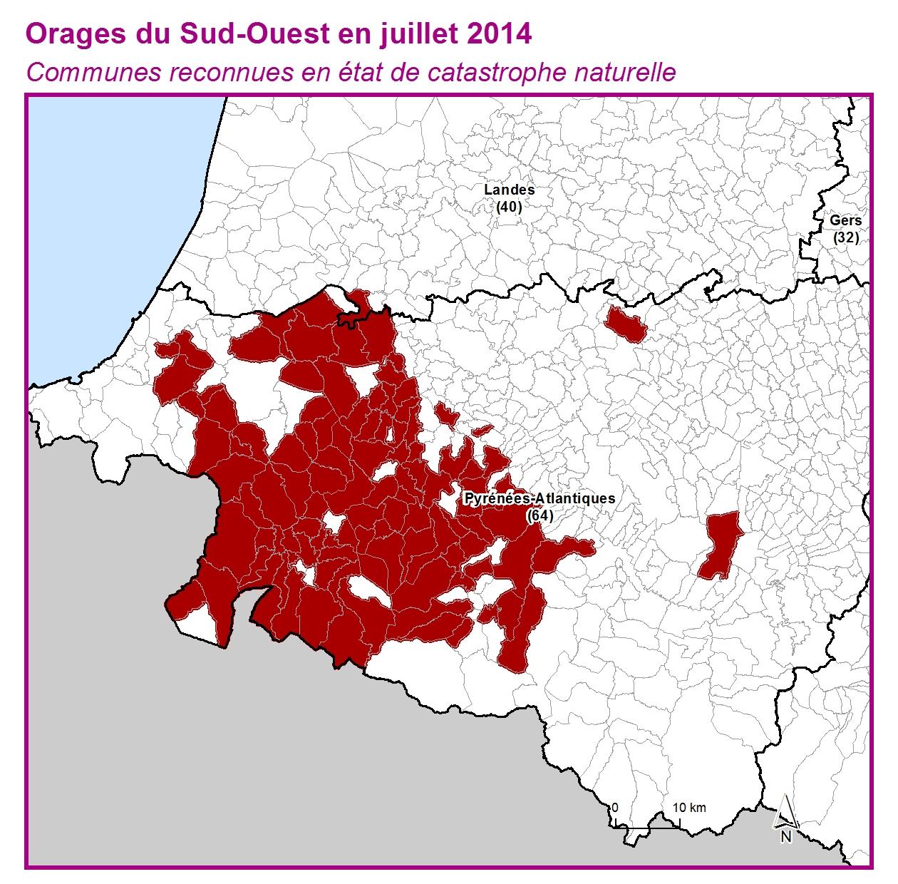 Communes reconnues en 굡t de catastrophes naturelle