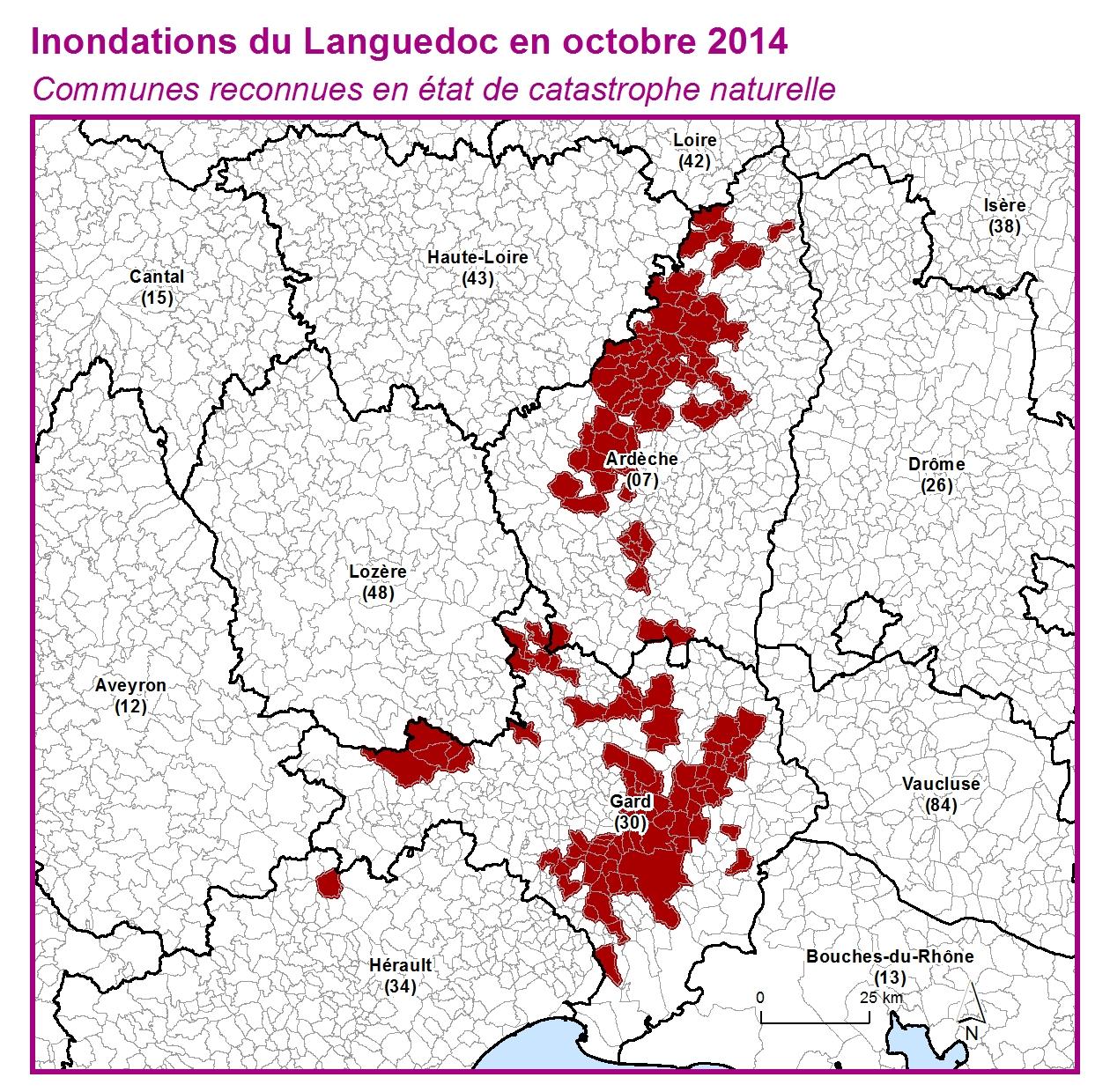 Communes reconnues en 굡t de catastrophes naturelle