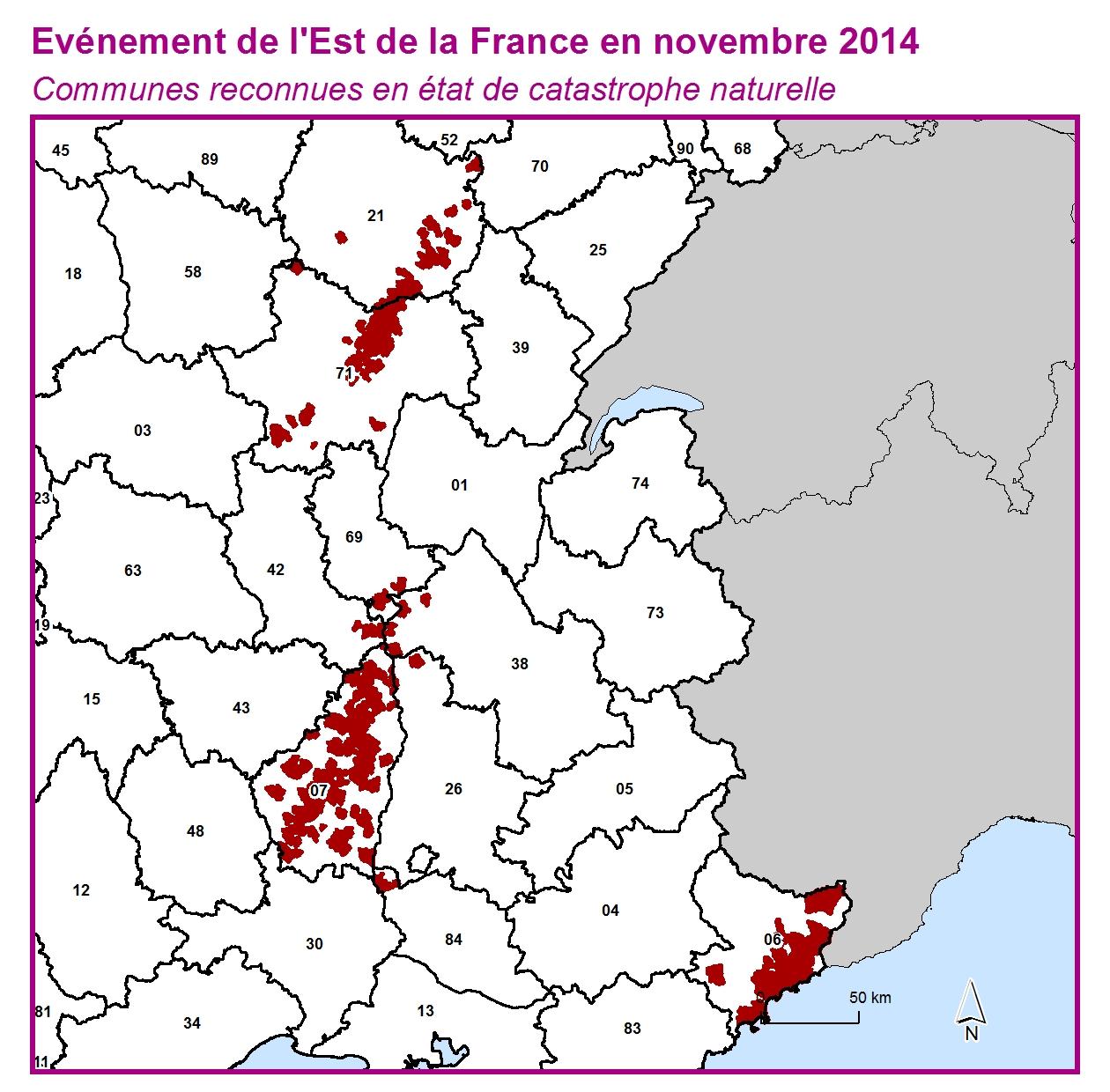 Communes reconnues en 굡t de catastrophes naturelle