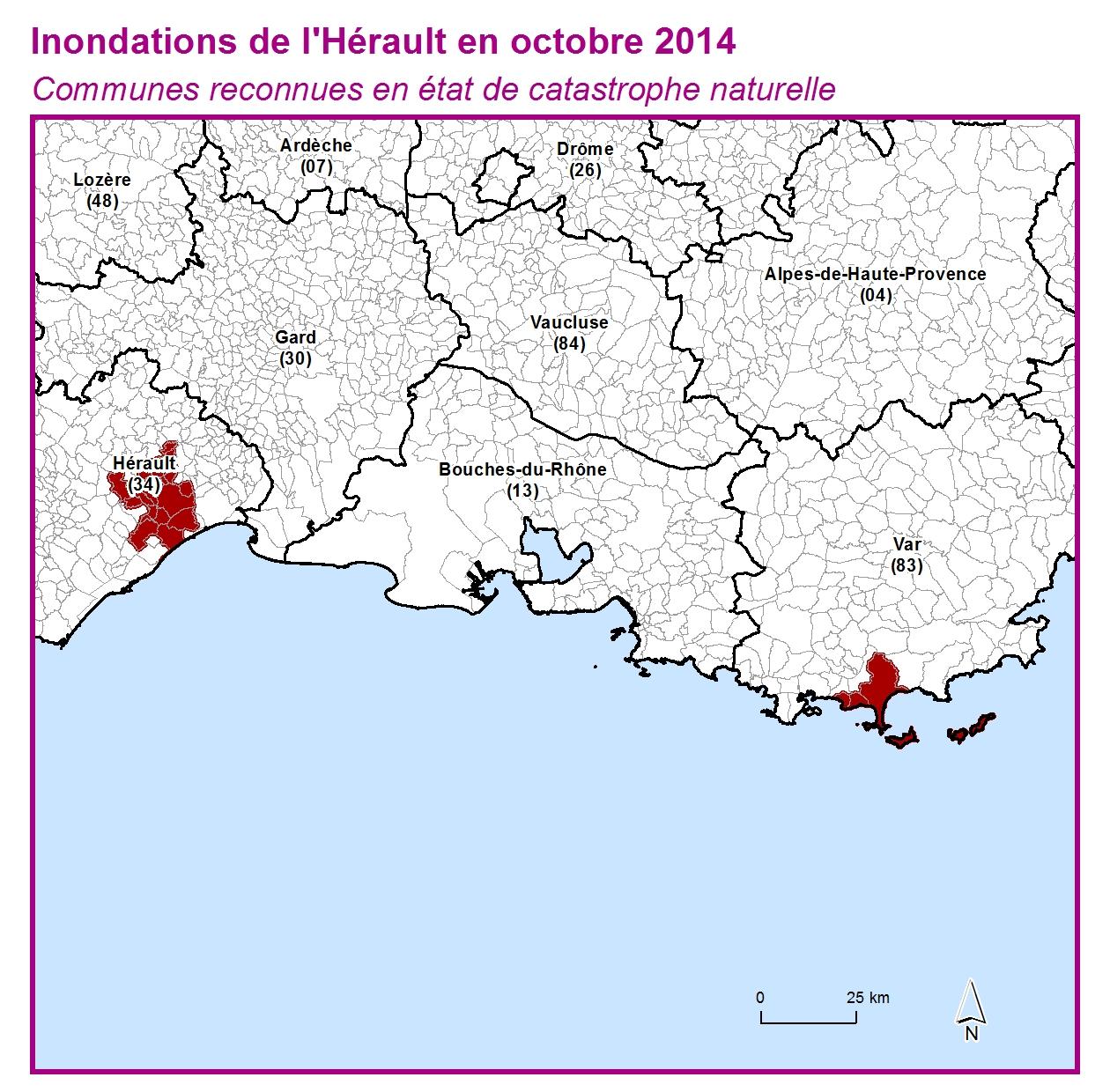 Communes reconnues en 굡t de catastrophes naturelle