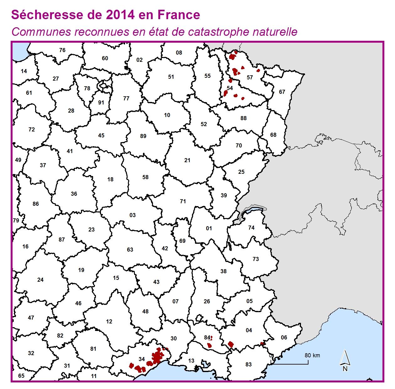 Communes reconnues en 굡t de catastrophes naturelle