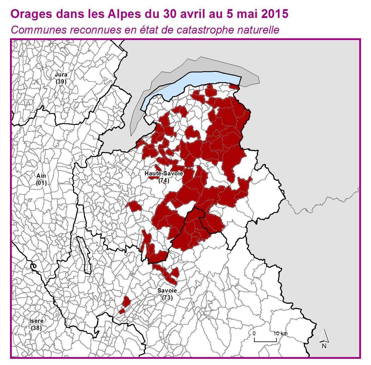 Communes reconnues en 굡t de catastrophes naturelle