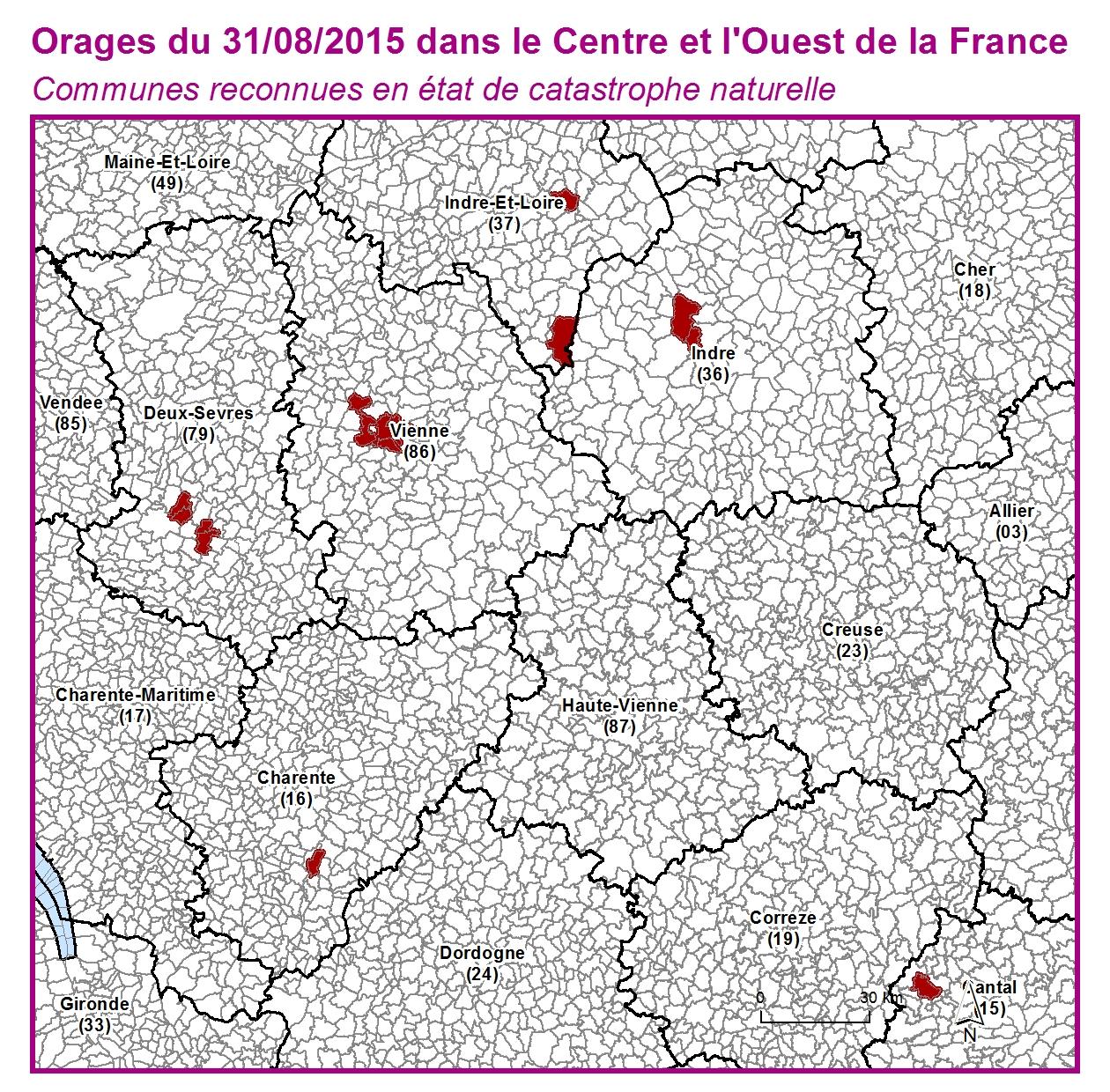 Communes reconnues en 굡t de catastrophes naturelle