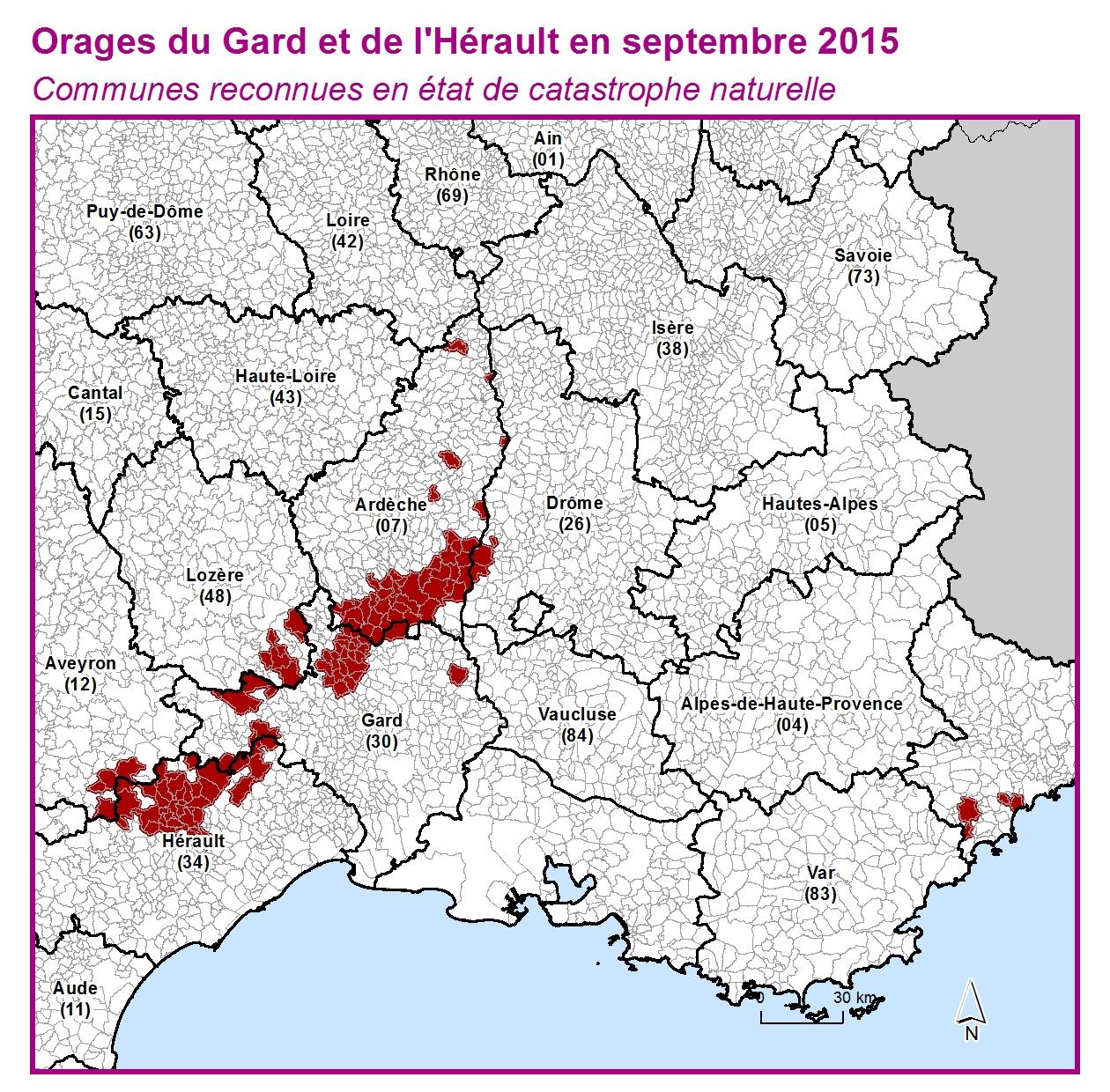 Communes reconnues en 굡t de catastrophes naturelle