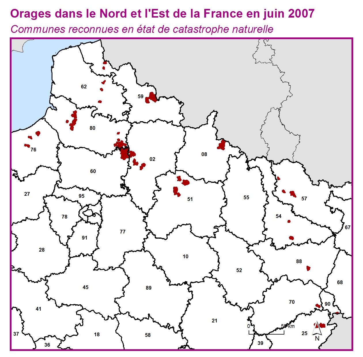 Communes reconnues en 굡t de catastrophes naturelle