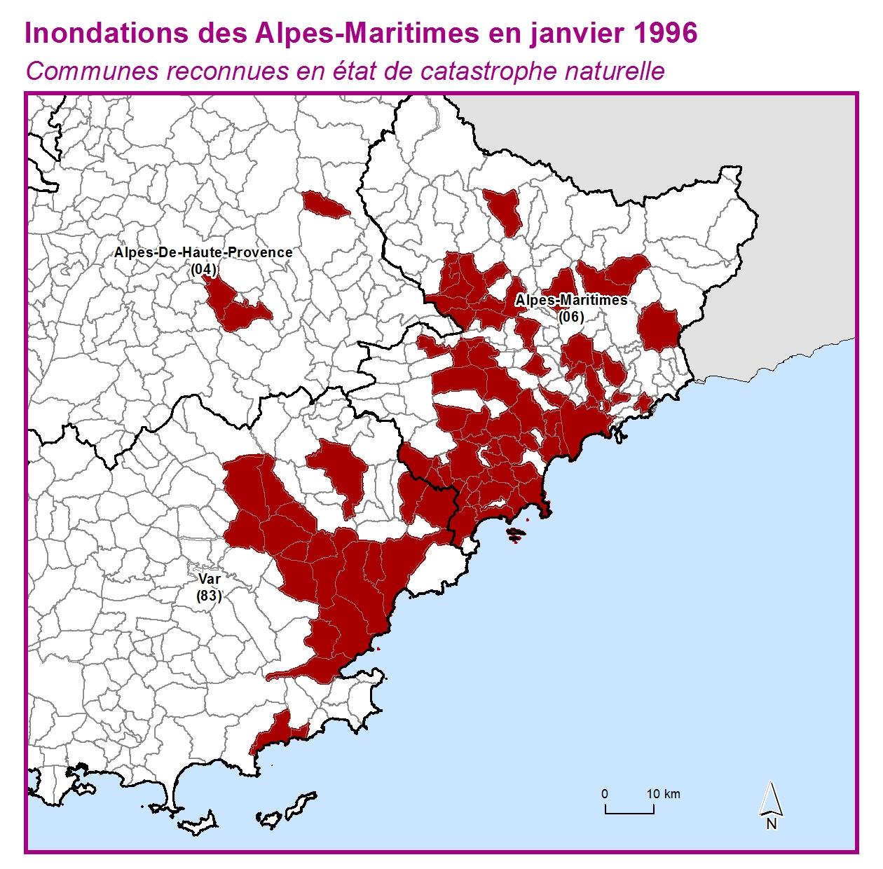 Communes reconnues en 굡t de catastrophes naturelle