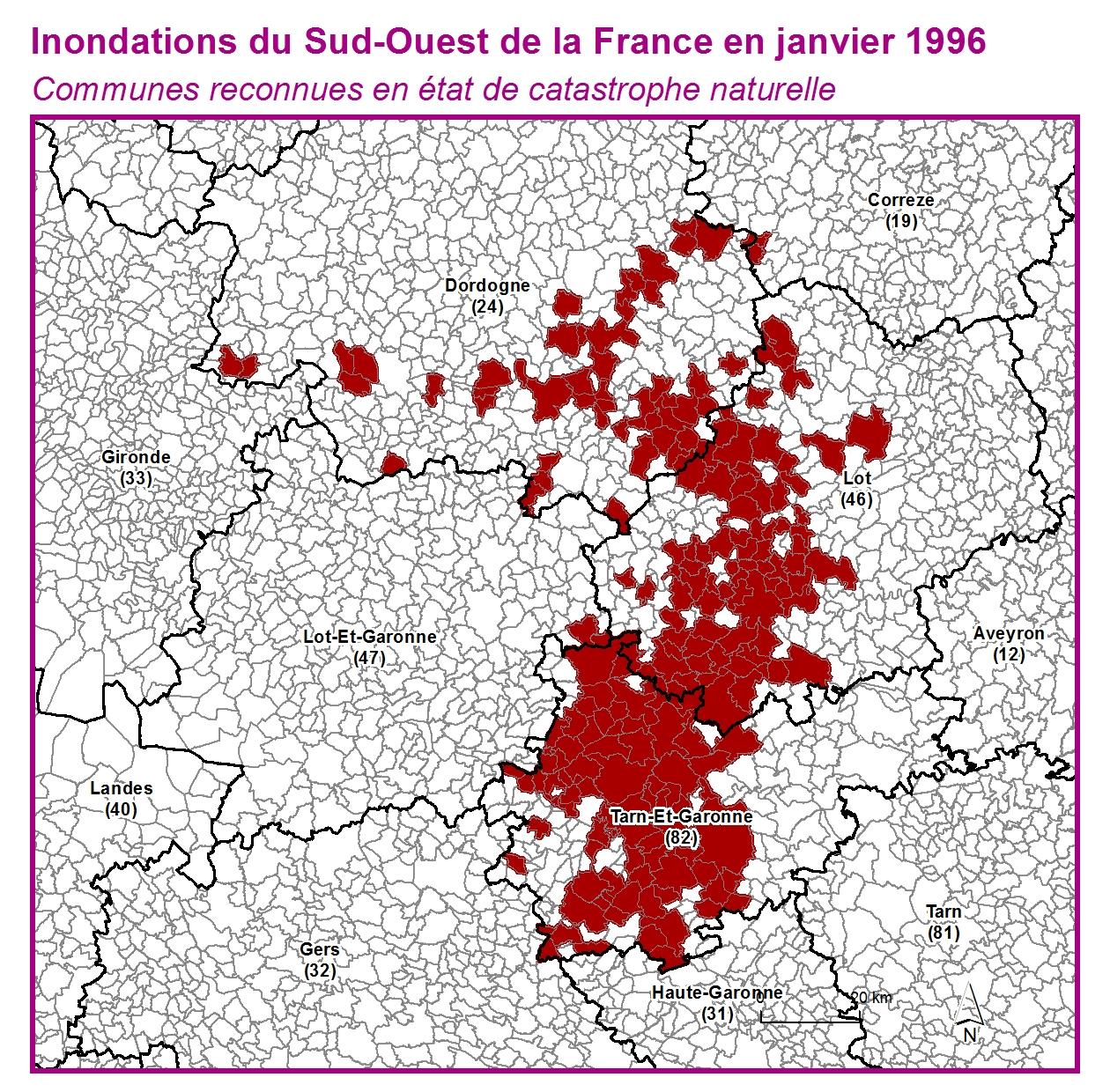 Communes reconnues en 굡t de catastrophes naturelle