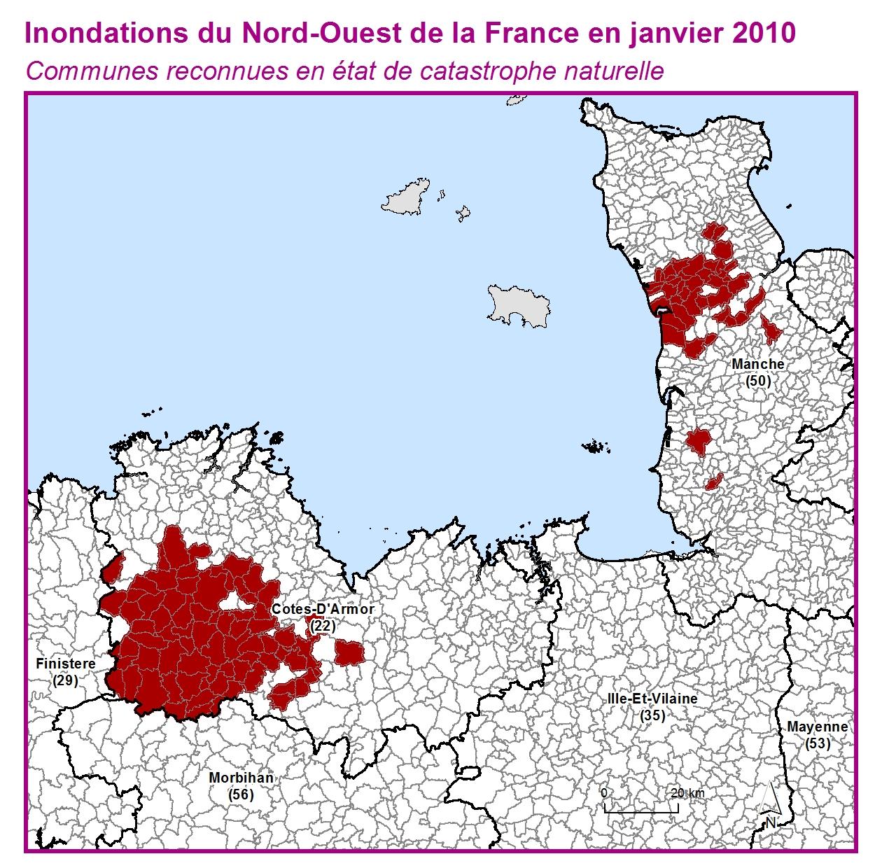 Communes reconnues en 굡t de catastrophes naturelle